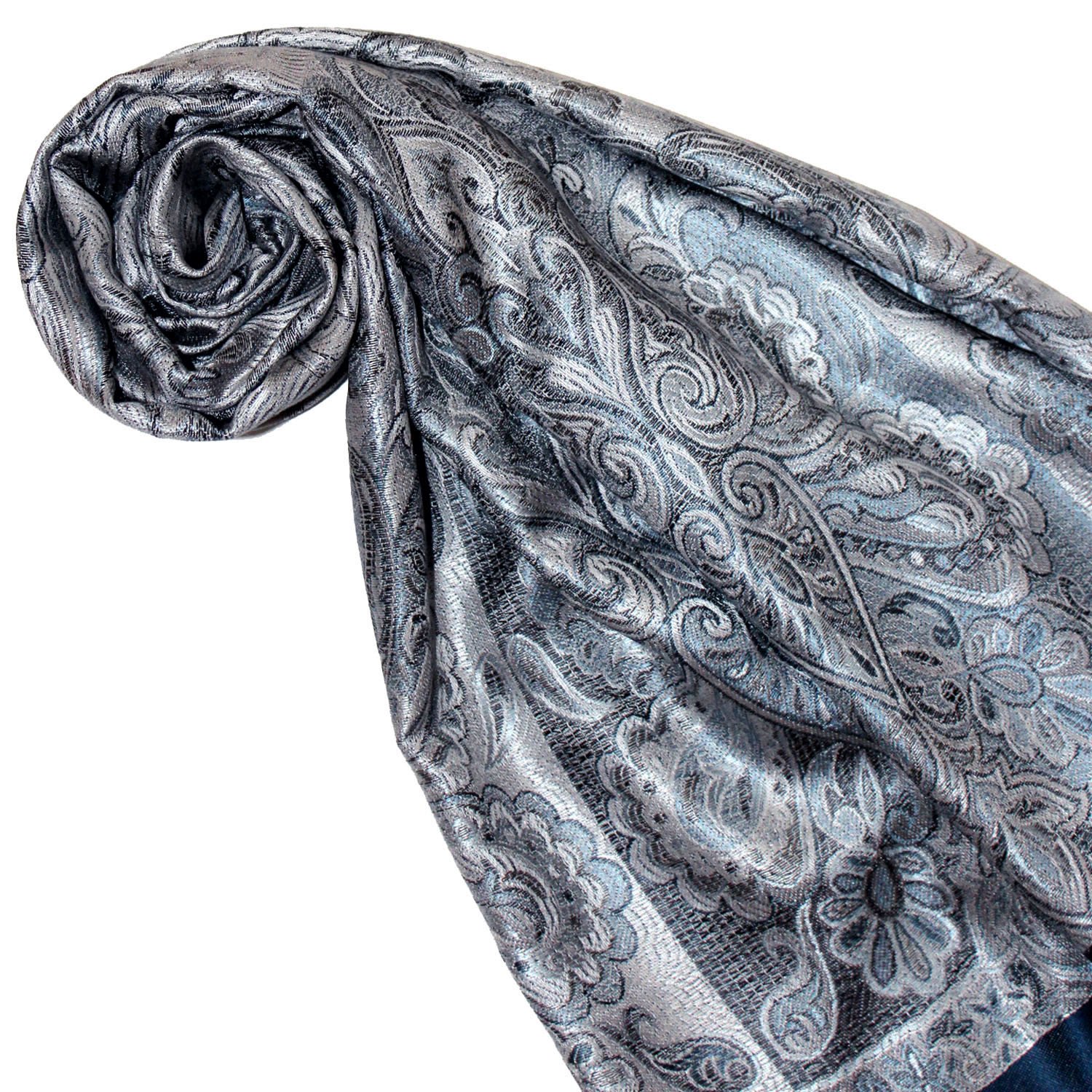 Lorenzo Cana Écharpe pashmina pour femme - Jacquard tissé - 100 % soie - 70 x 190 cm - Motif cachemire