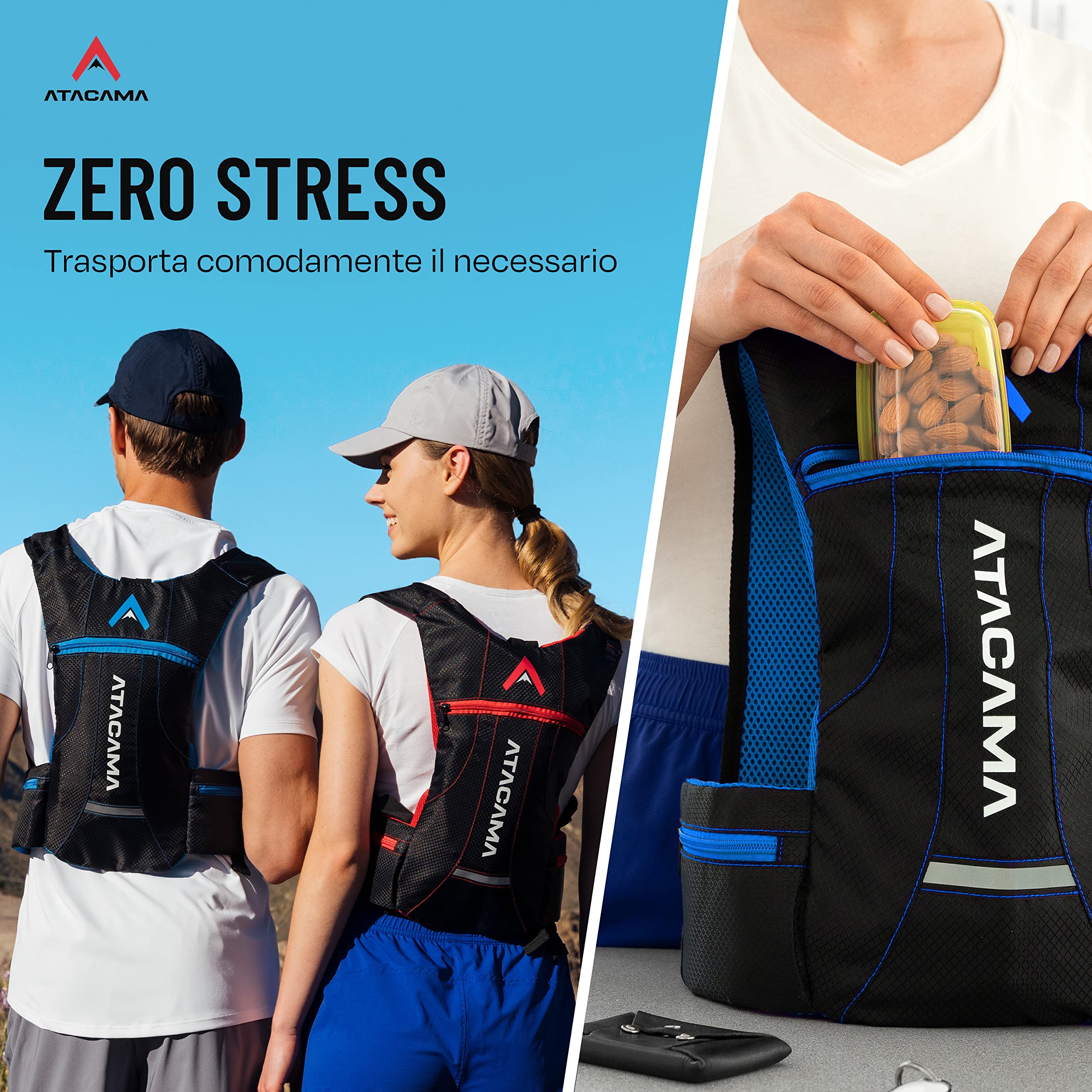 ATACAMA Zaino Idratazione Zaino per Corsa Zaino da Bici Borsa con Serbatoio d'Acqua Zaino con Sacca Idrica da 2 Litri Inclusa Zainetto con Drinking Bladder per Mountain Bike Zaino Trail Running