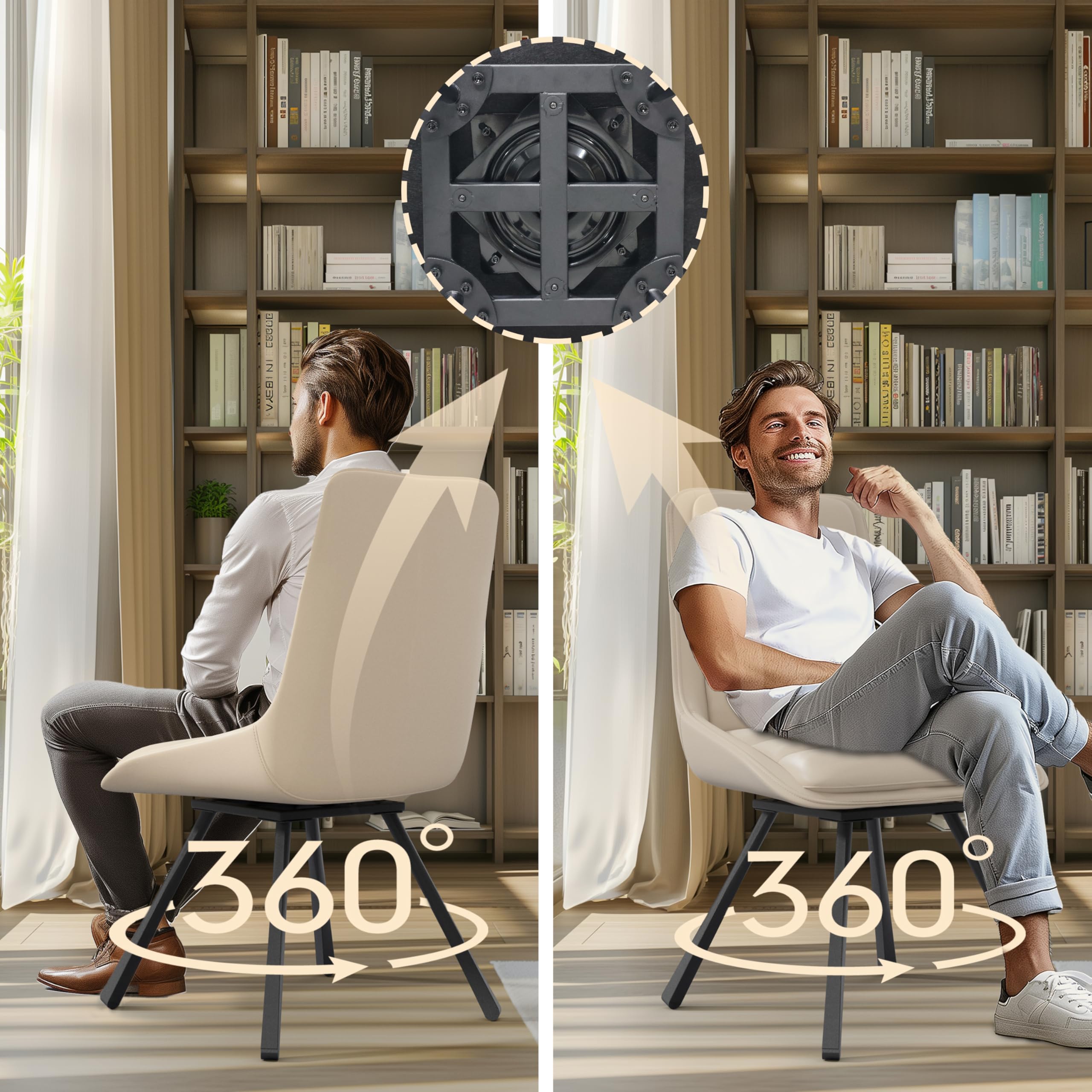 Ckaff Set di 2 Sedie Sala da Pranzo Girevole 360°, Sedie da Cucina Imbottita, Sedia da Pranzo in Tessuto di Ciniglia con Gambe in Metallo per Sala da