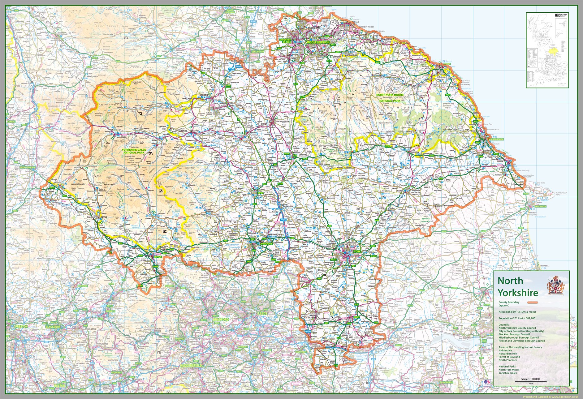 North Yorkshire - UK County Map - 184 x 126 cm : Amazon.co.uk