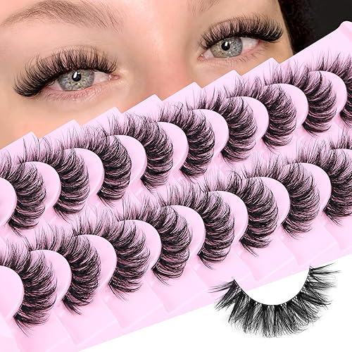 Pestañas postizas naturales esponjosas, pestañas postizas de volumen 3D, pestañas postizas rizadas en D de 0.555 pulgadas con banda transparente, 10