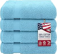 Vista 1 de American Veteran Towel, Paquete de 4 toallas de baño turcas 100% algodón para baño, 27 x 54 pulgadas, extra grandes, de secado suave, color azul