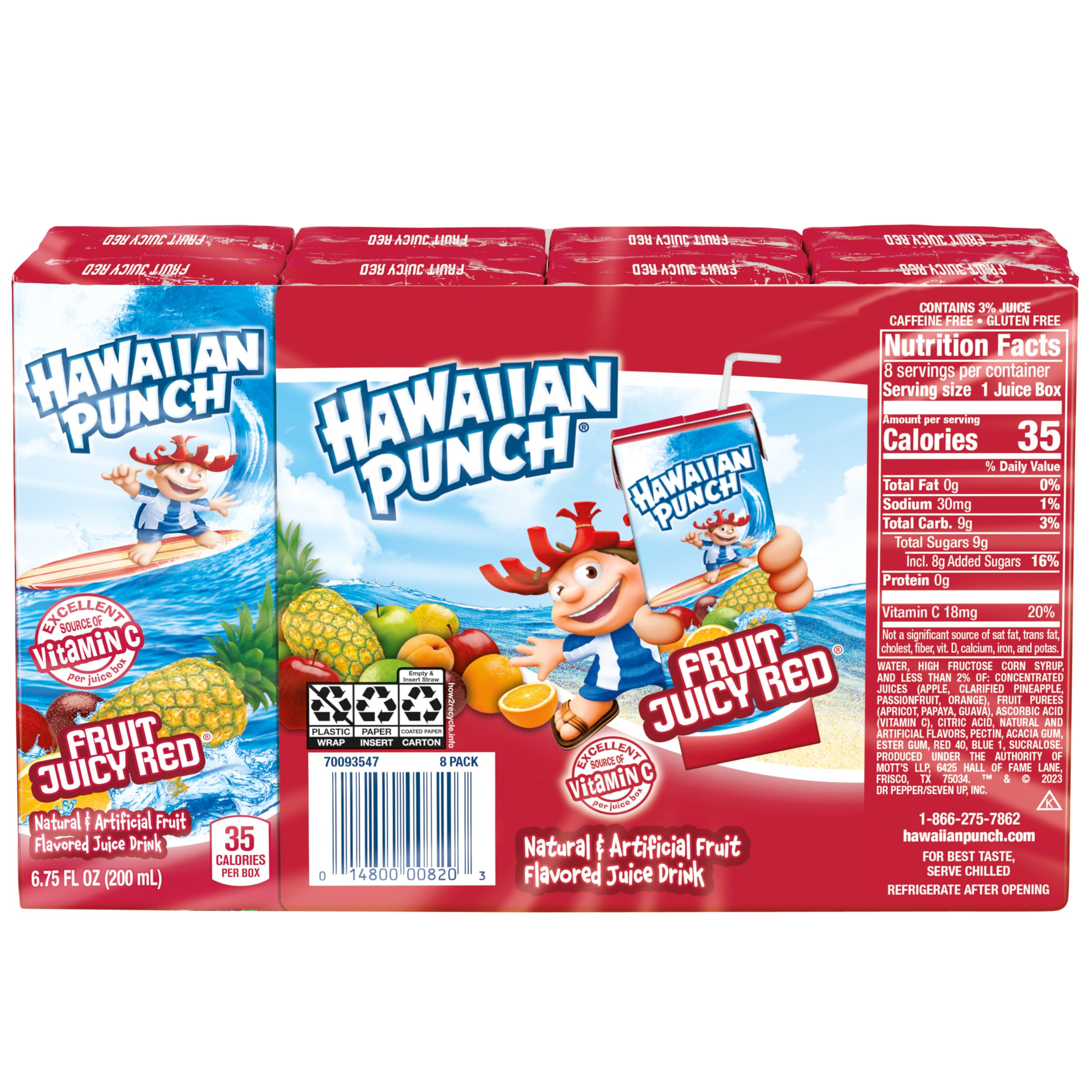 Hawaiian Punch Fruit Juicy Red Juice Drink, 6.75 fl oz boxes, 32 Count (4 Packs of 8), Ready-to-drink, On-the-go, Caffeine-free, Carbonation-free, Gluten-free, Excellent Source of Vitamin C