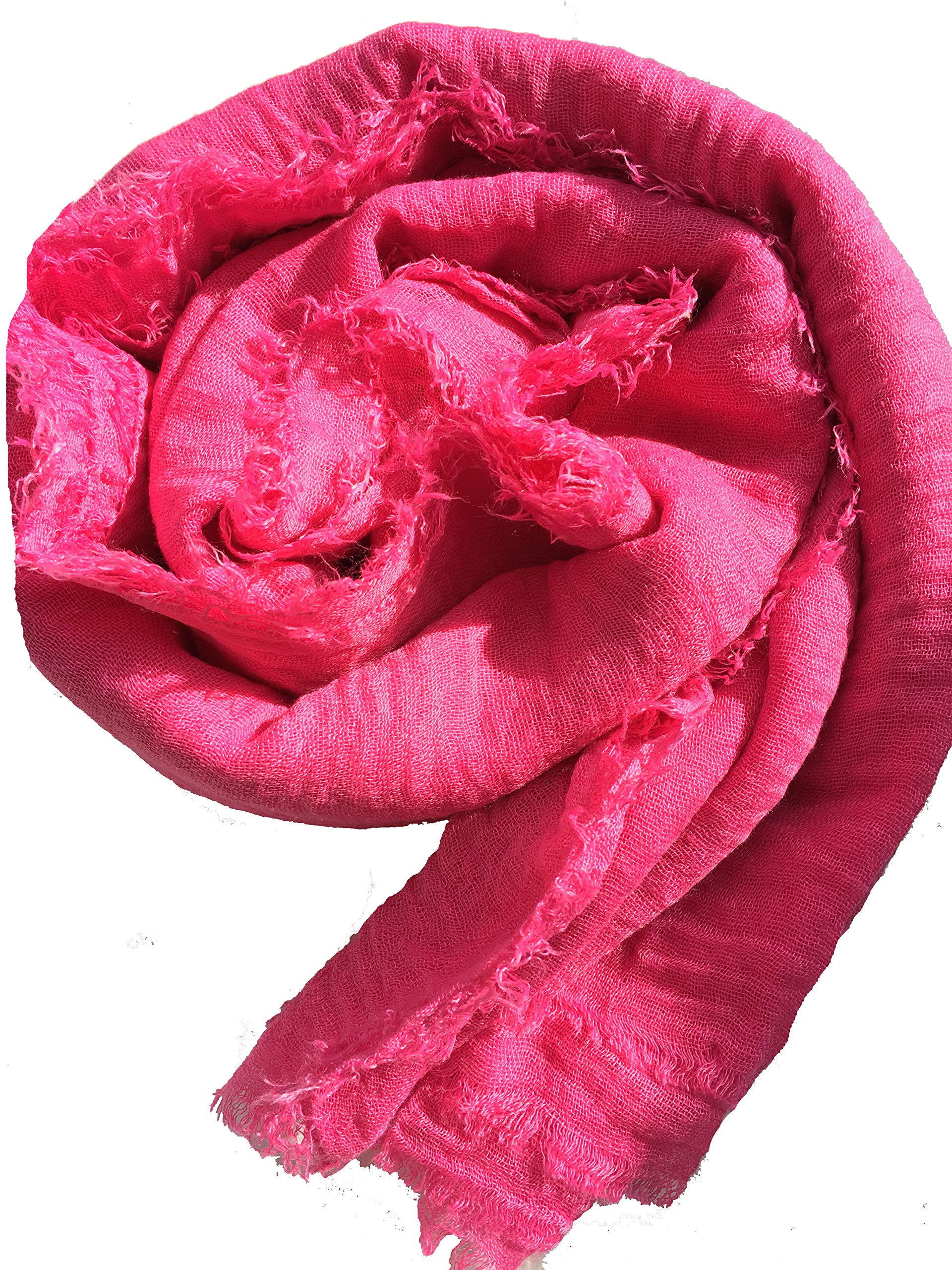 Shoes Lane Ladies Maxi Long Crinkle Frayed Edges Crimp Mix Cotton Scarf Hijab Shawl Wrap (Fuchsia)