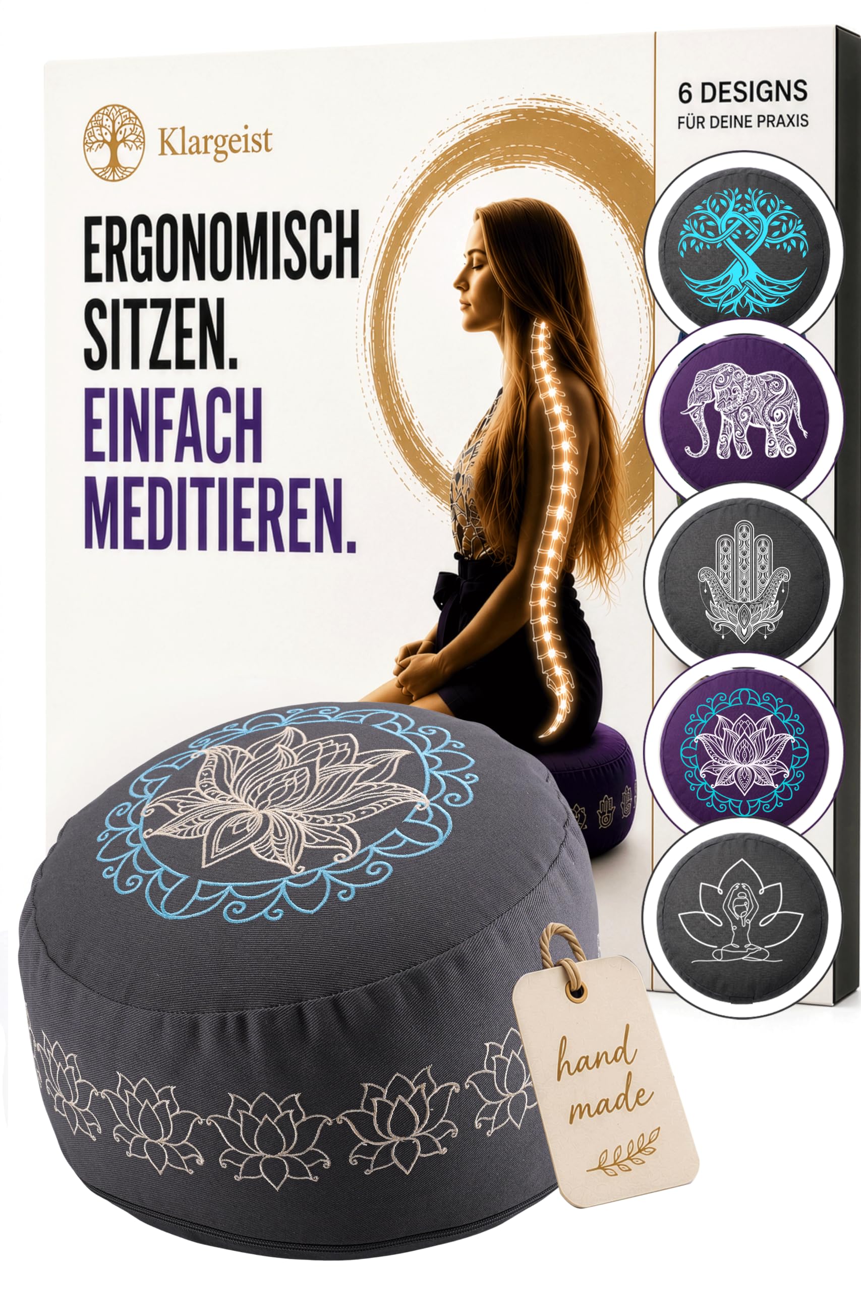 KlarGeist Ergo Meditationskissen, Classic Orange, Mittlere Sitzhöhe (17-18 cm)