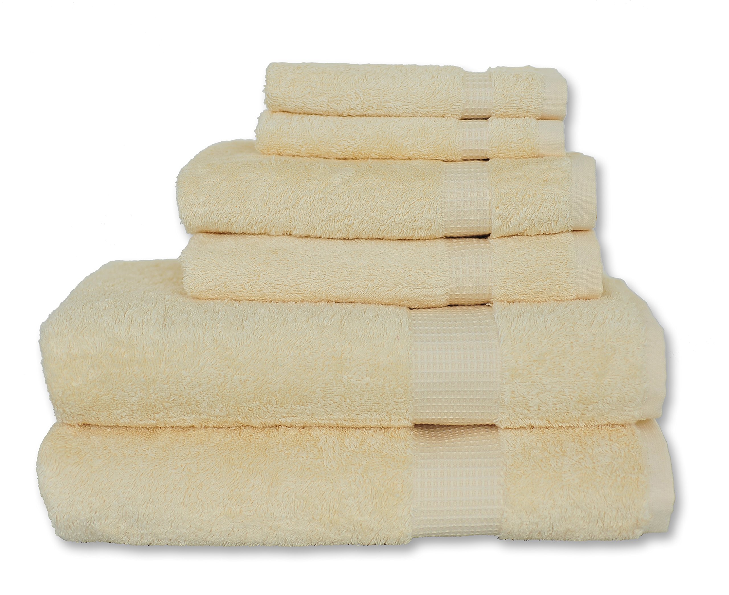 100% Egyptian Cotton (600 GSM) 6-Piece Bath, Face and Hand Towel Set, Ivory, Best Housewarming Gift