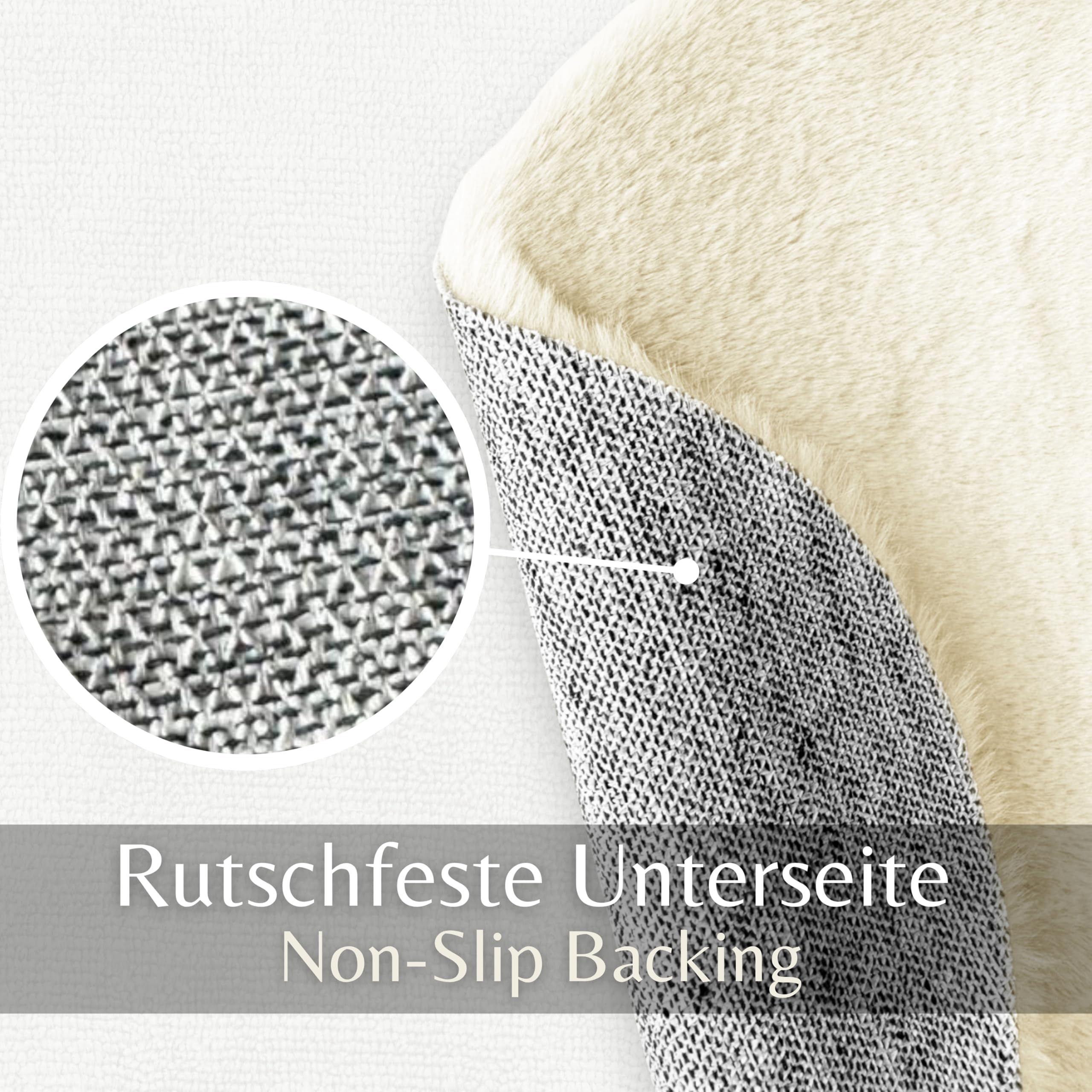 Kunst-Fell-Teppich Kurzflor | Flauschiger Teppich-Läufer für Schlafzimmer, Wohnzimmer oder als Kinderzimmer Deko | rutschfest und waschbar in Waschmaschine | Creme - Fell 55x160cm