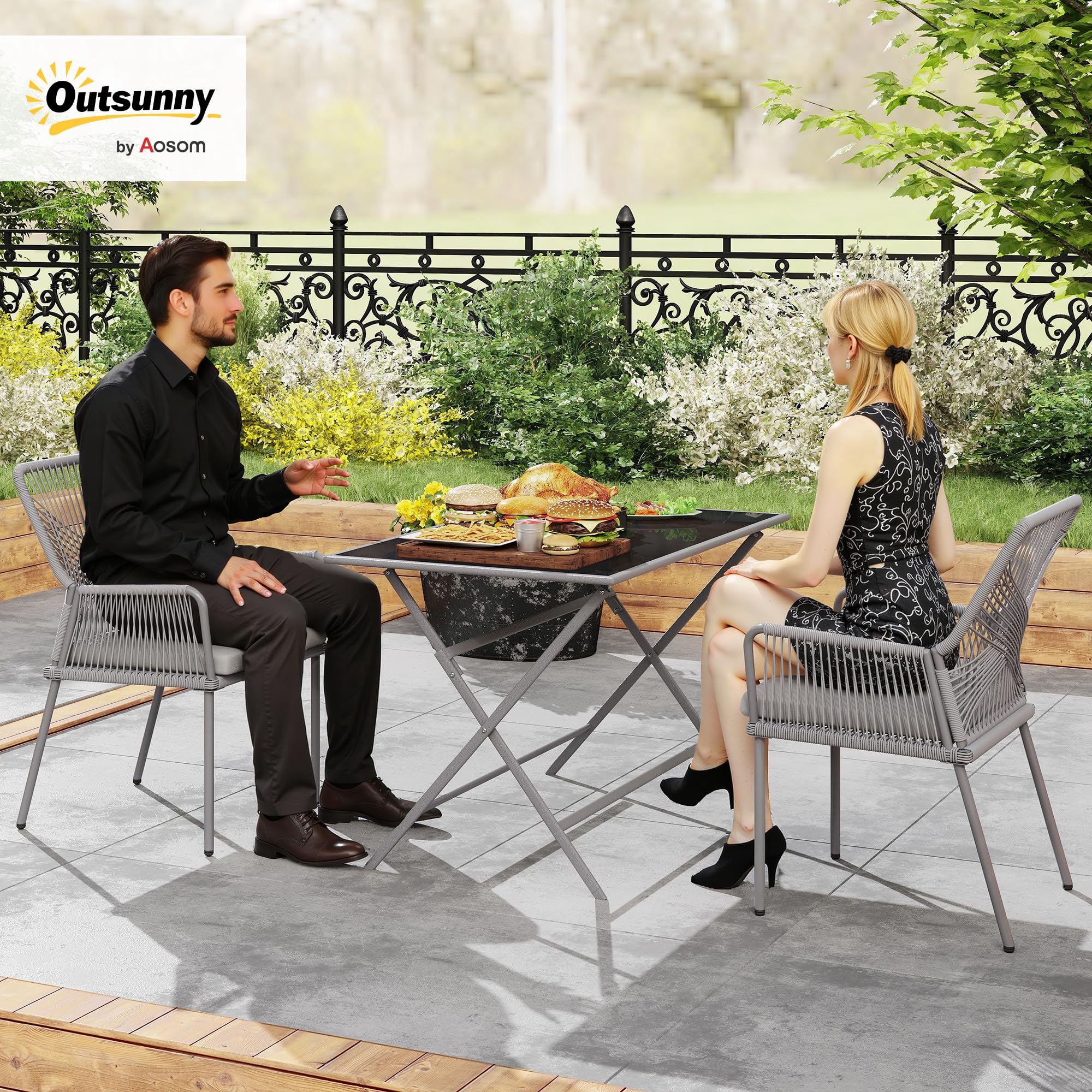 Outsunny Gartenstuhl Armlehne Abnehmbare Rückenlehne 2er Set Dunkelgrau