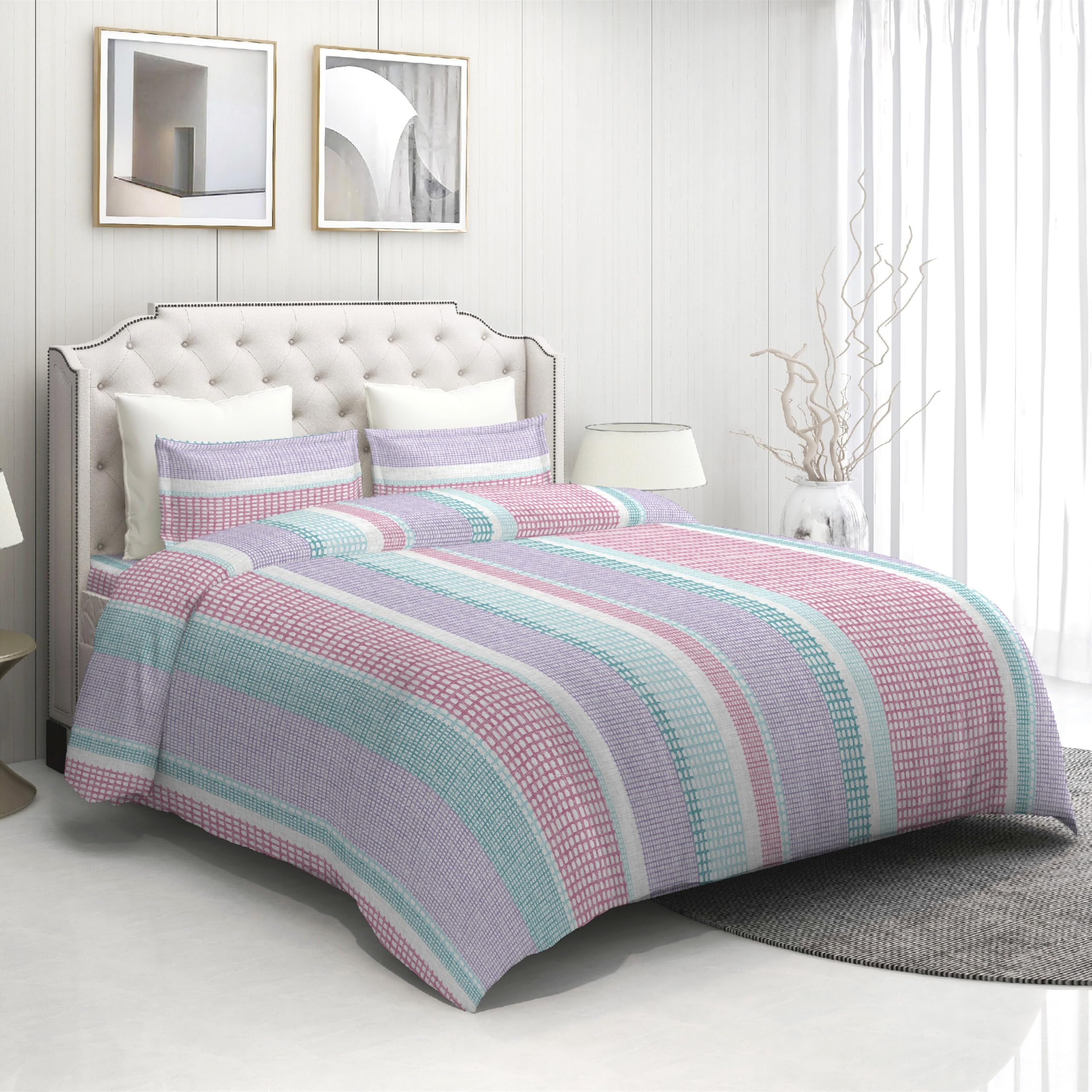 Serenity Cotton King Bed Sheet Set Cotton | Bedsheet 2.74 m X 2.74 m + Pillow Cover 46cm X 69cm | Mosaic Flow – Mauvewood-image-6