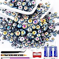 Vista 56 de 60g de perlas blancas de parte trasera plana con diamantes de imitación para manualidades, tamaño mixto de 3mm-10mm, color AB, redondas, mitad