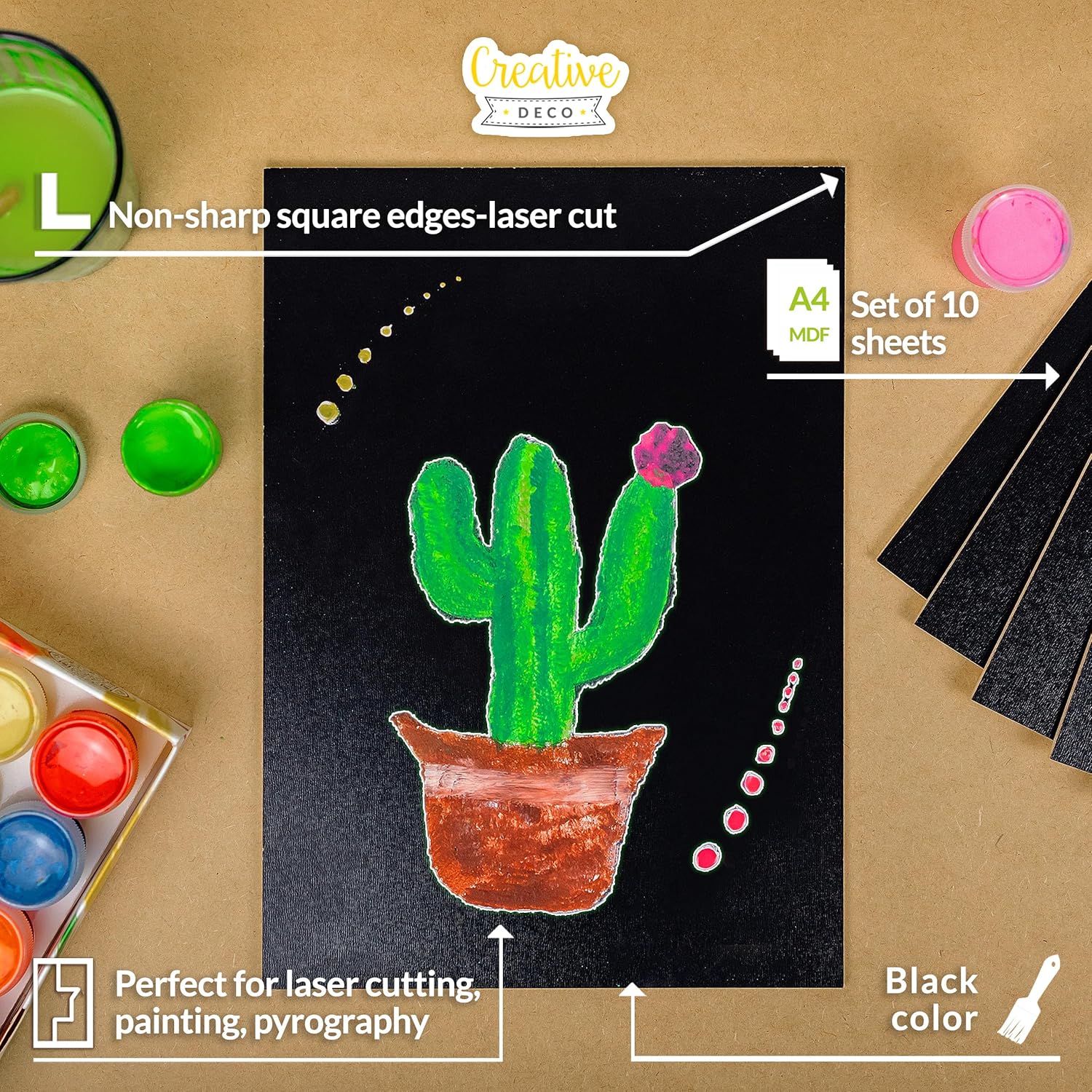 10 x MDF Board Sheet Black | 12 x 8 | Perfect for Home Decor, Arts and Crafts, Painting, DIY Projects, Laser Cutter, CNC Machine, Scroll Saw, Stenciling, Pyrography