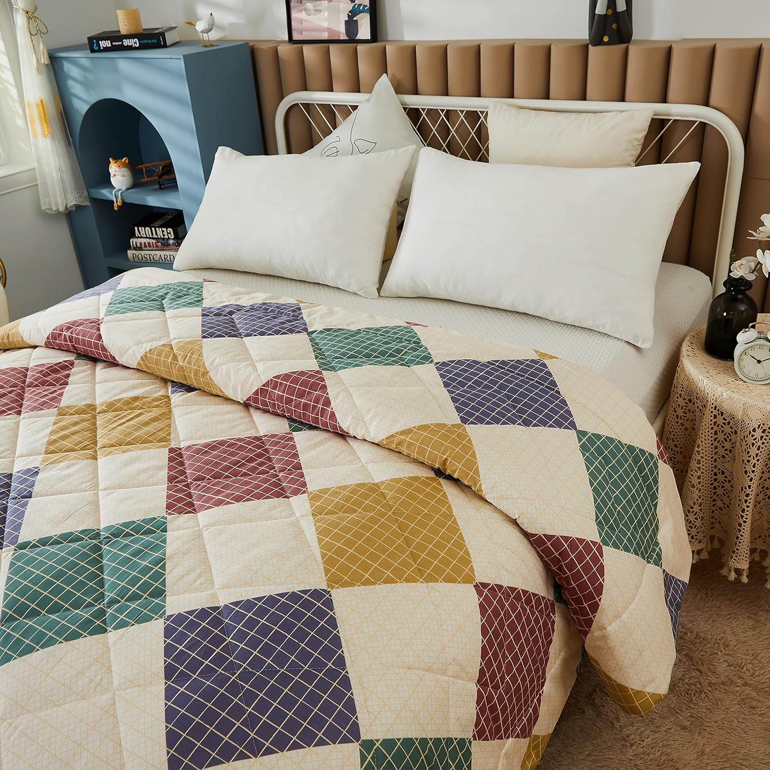 NIUDÉCOR HOME Juego De Edredón De Retazos Auténticos De 100% Algodón, Juego De Edredón De 3 Piezas, Tamaño King, Colcha Reversible (106 X 96 Pulgadas), Juego De Ropa De Cama Floral
