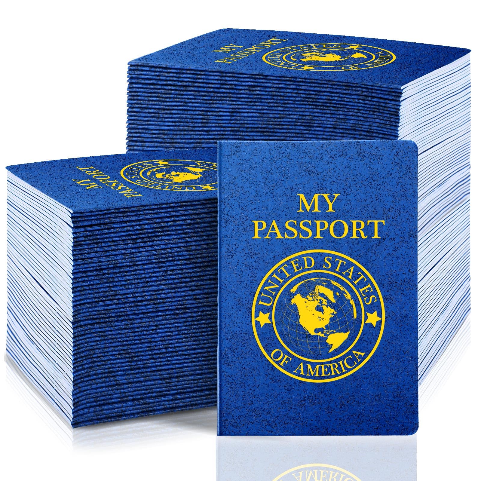 Woanger 100 Pcs Blue Blank Passport Book, Passport Notebook 4 x 5.5'' Play Fake Pass Port Bulk Travel Journal for Kid World Travel Pretend Activity Classroom School Projects Theme Party Favor(Simple)