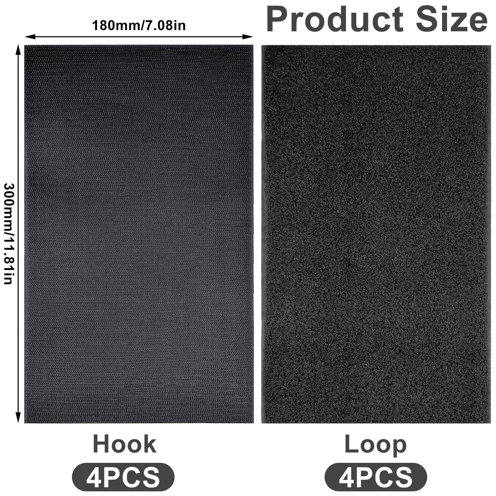 8 hojas de para coser, 18 x 30 cm, cinta de negra ancha para coser, hecha de poliéster de nailon, reutilizable cierre de para coser, cinta de gancho y bucle para ropa, textiles para el hogar