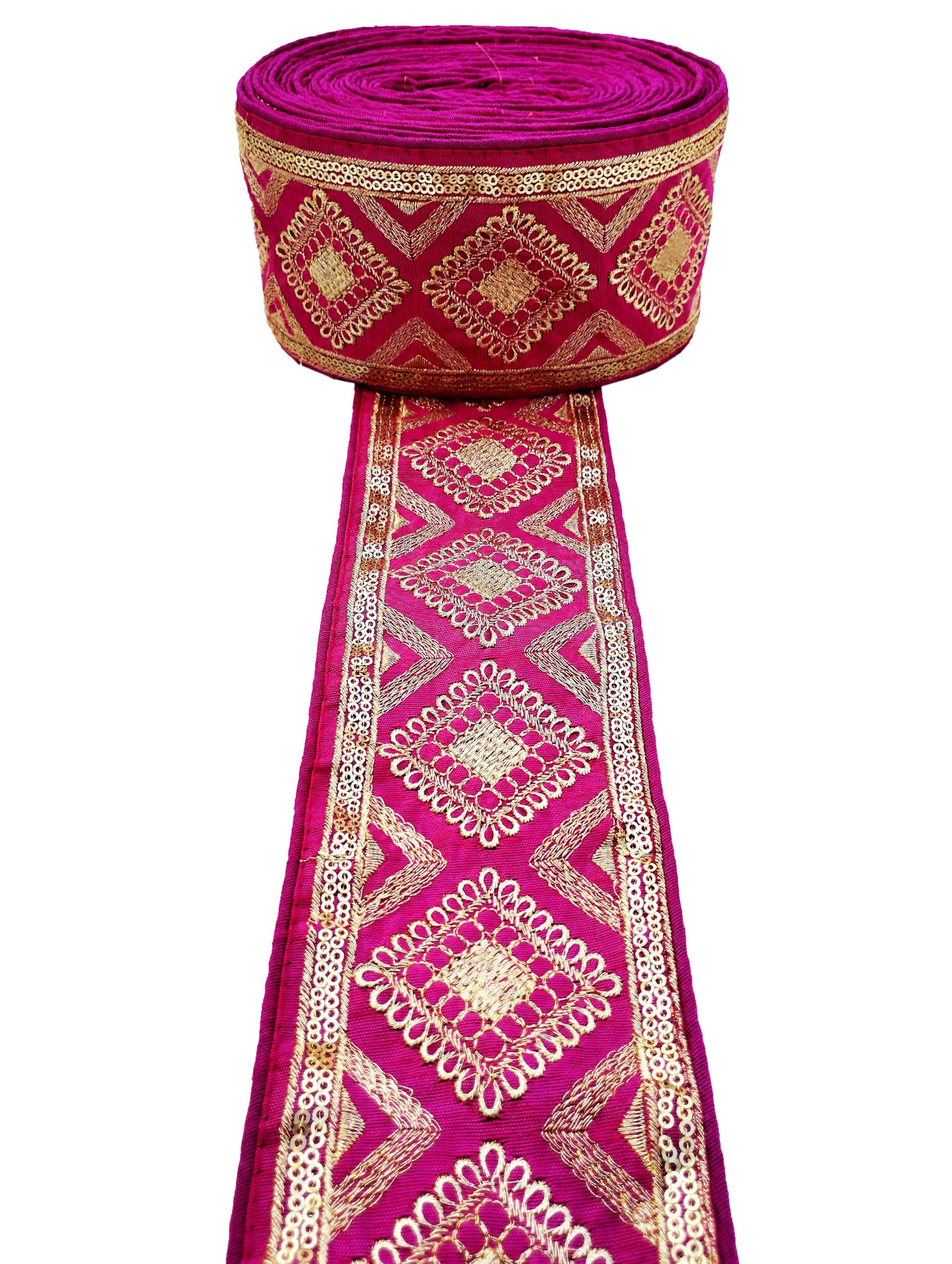 FRIJVEN Embroidery Gold Work with Sequence Design Lace Border Falls for Saree, Kurti, Dresses, Bandhani, Lehenga, Decorative Ribbon (8.5 cm Width) (Pink, 3 Meter) (B0D79MB1MD) Amazon Price History, Amazon Price Tracker