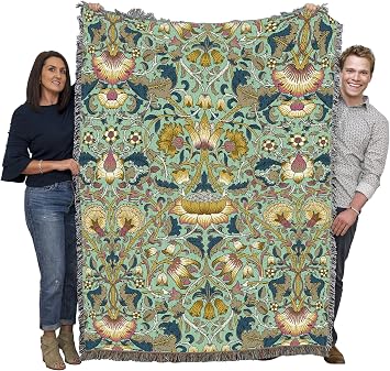 Pure Country Weavers William Morris Lodden Moss Blanket - Arts & Crafts - Gift Tapestry Throw Woven from Cotton - Made in the USA 72x54