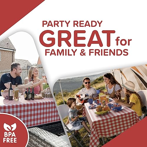 Miniatura 3 de Manteles de vinilo a cuadros rojos (tablero de ajedrez), 54 x 108 pulgadas, paquete de 3 manteles rectangulares, manteles de vinilo para mesas