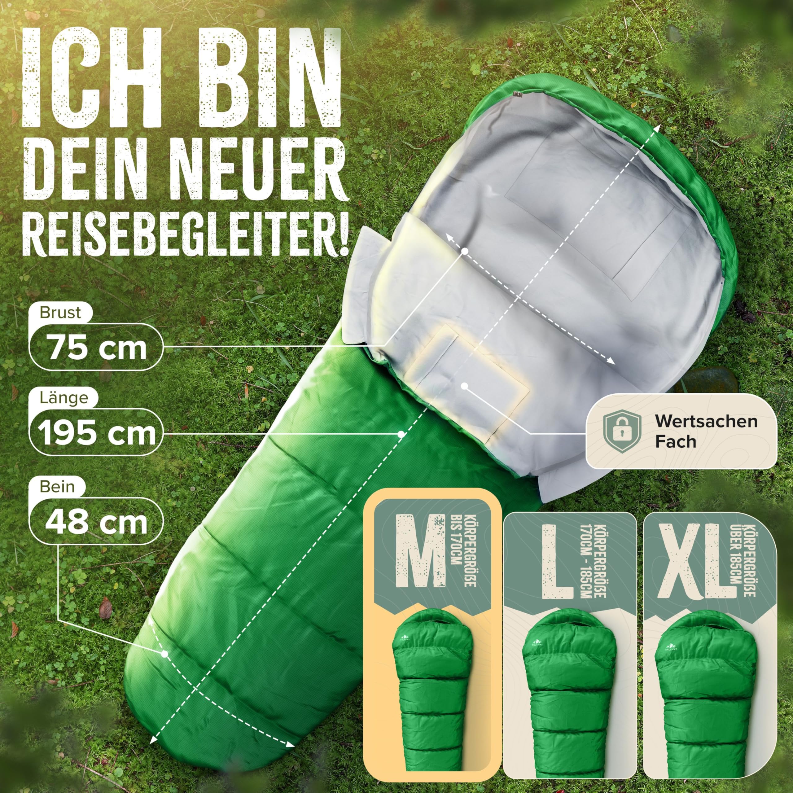 Saco de dormir de invierno y 3 estaciones (-15 °C hasta +15 °C), saco de dormir de invierno cálido y ligero (1700 g), para una noche cálida en camping, trekking, exterior y viajes [M-XL]