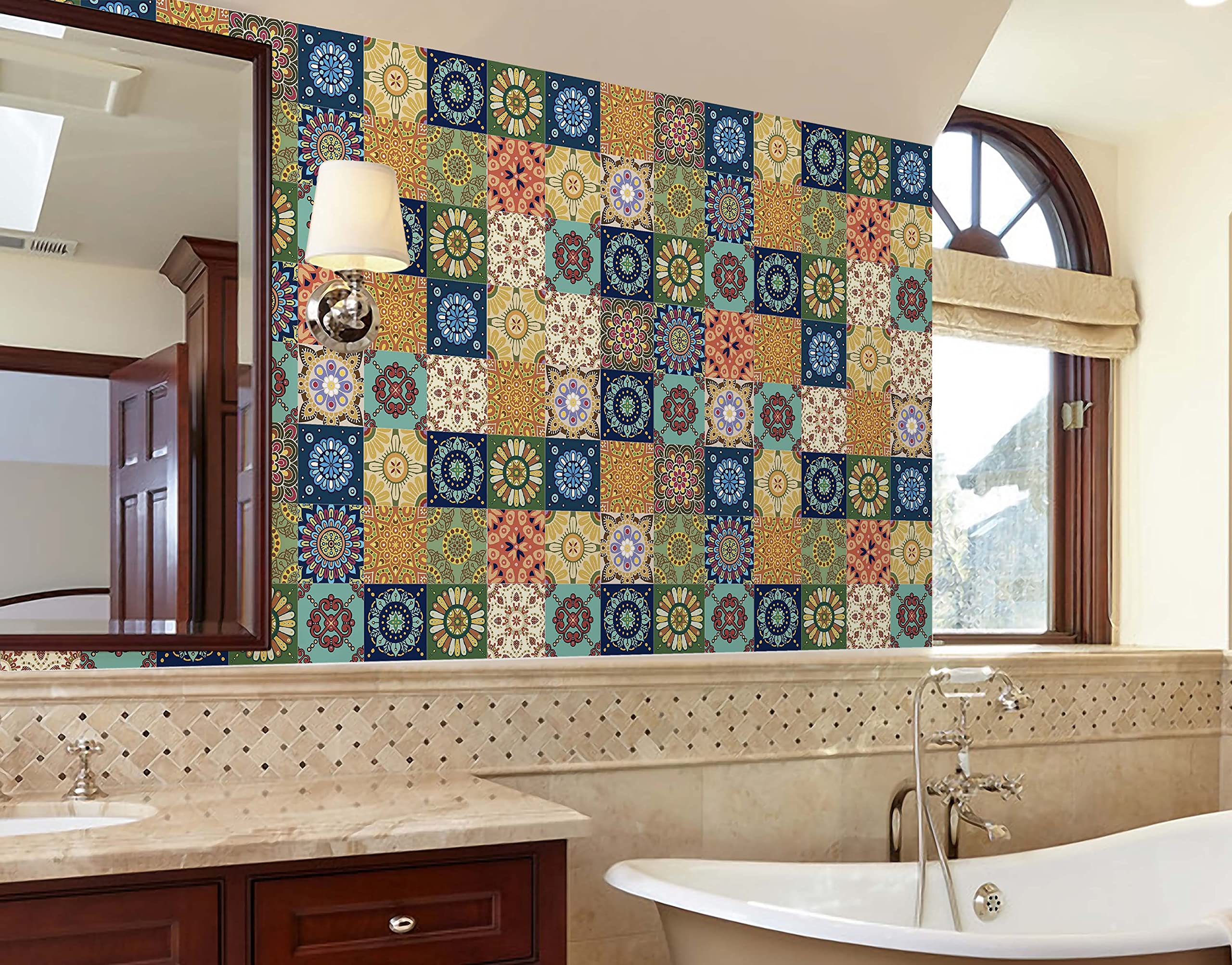 Sponsored Ad - WallDesign Fractal Pattern Tile Self-Adhesive Sticker - 16 x 24 inch Waterproof Easy Clean Durable Vinyl Decorative Film for Kitchen Counter, Washbasin, Table, Wall, Cupboard