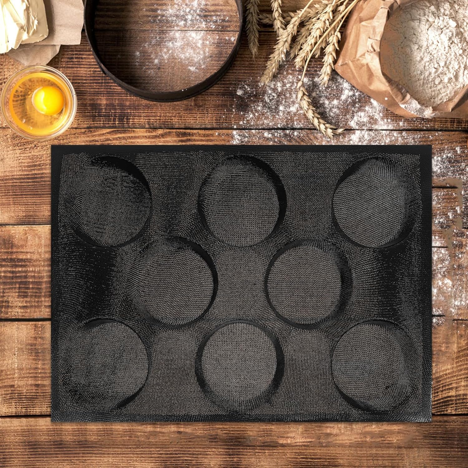 Silicone Hamburger Bun Mold Cavity Flexible Baking Pan for Muffins and Breads Non Stick Kitchen Bread Tray Washable and for Gluten Cooking