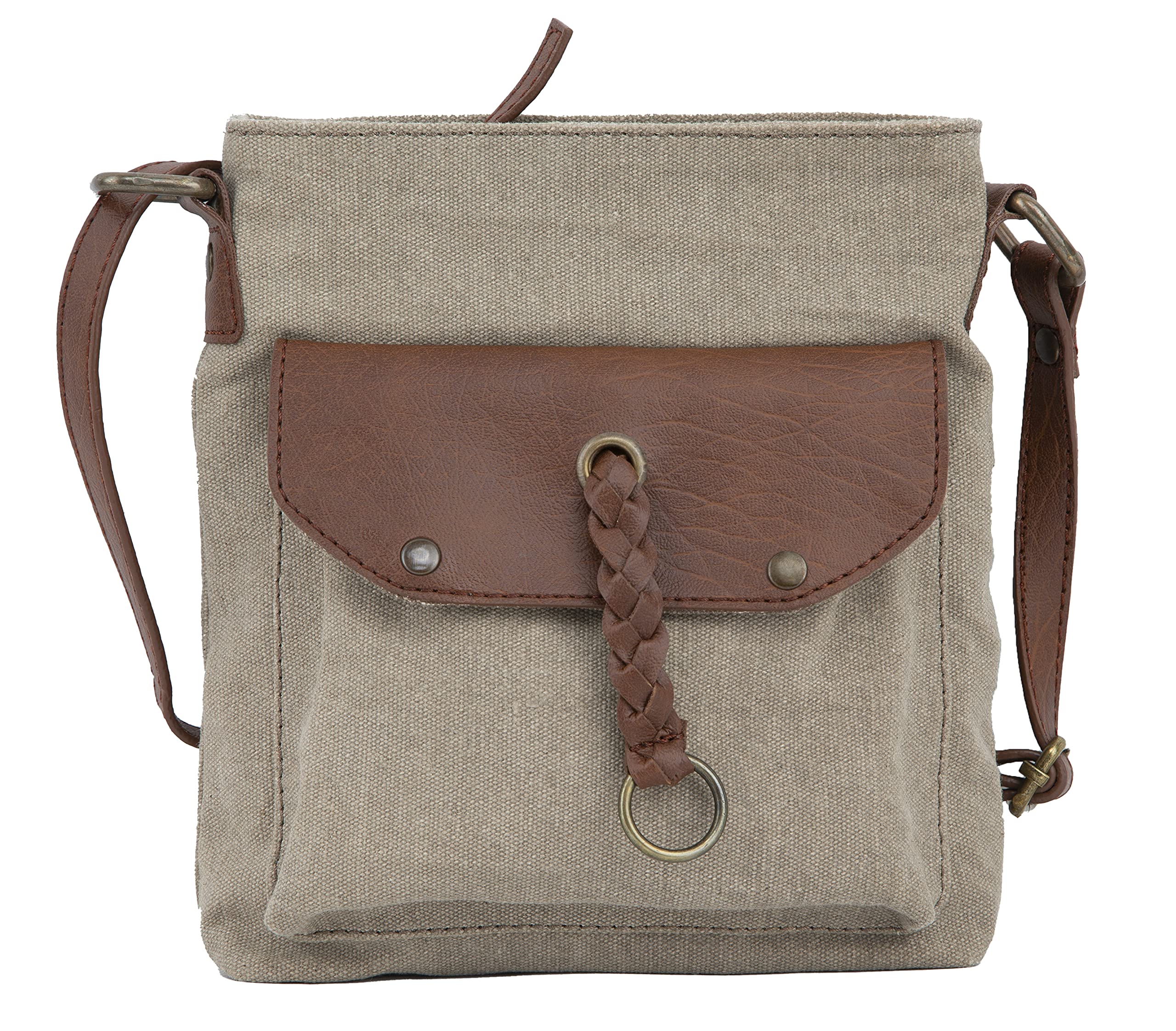 Mona B 100% Cotton Canvas Small Messenger Crossbody Vintage Sling Bag with Stylish Design for Women, Stone, S