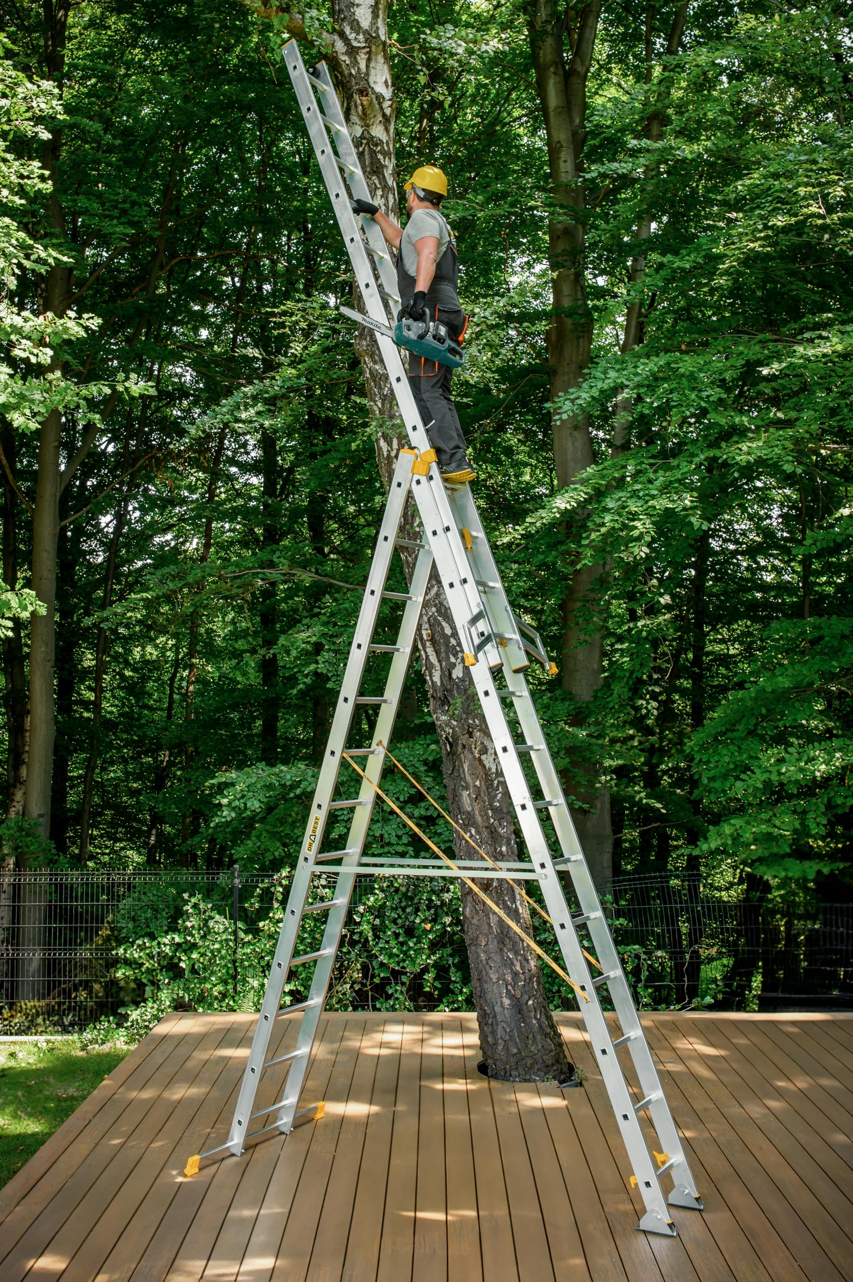 DRABEST - Max Échelle Pliante Professionnelle en Aluminium - 3 x 13 marches - 9,37 m - Industriel - jusqu'à 150 kg - pour Le bâtiment - Polyvalent - Extensible - Ajustable - Échelle d'escalier