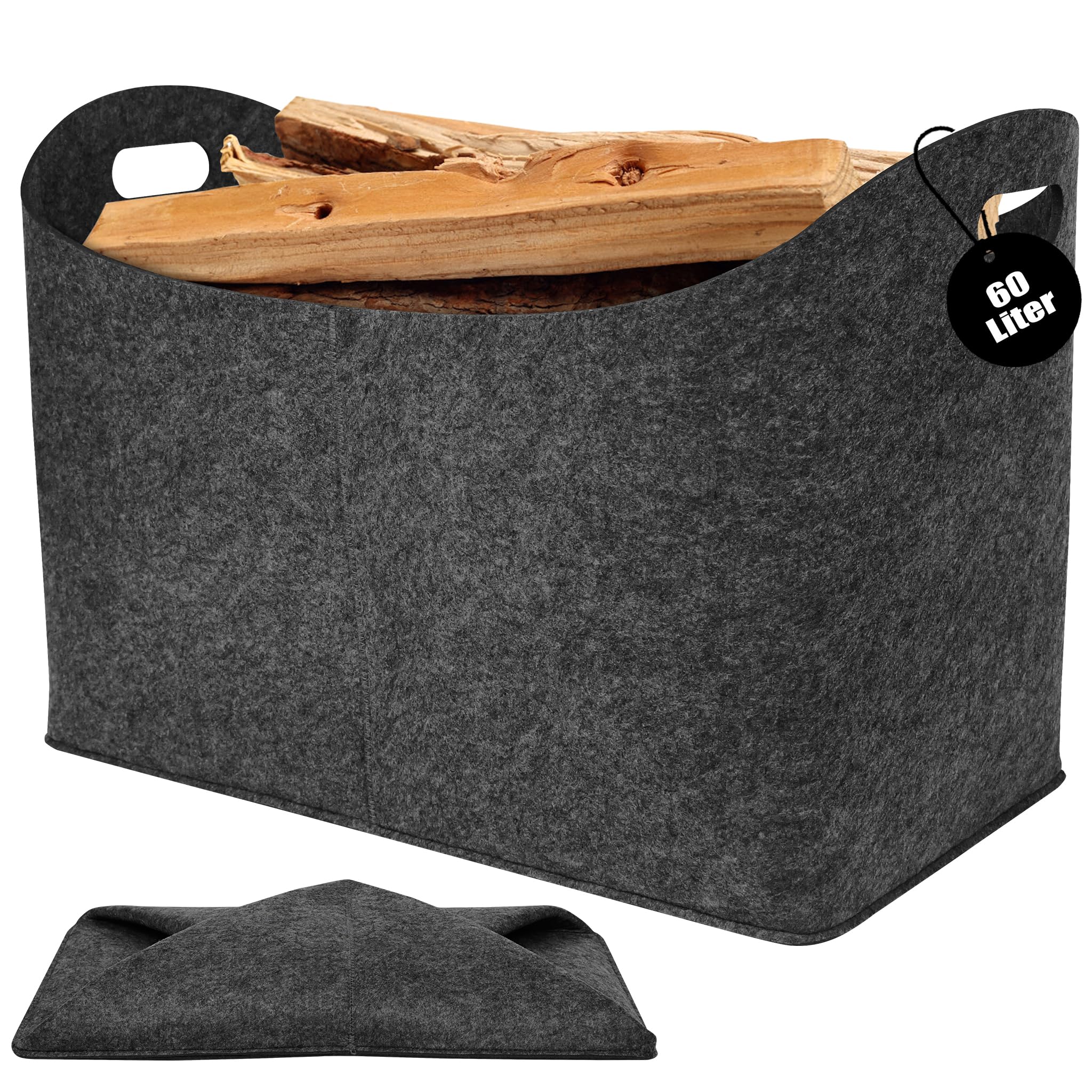 4 cestas grandes de fieltro de madera, 60 litros, bolsas de la compra plegables