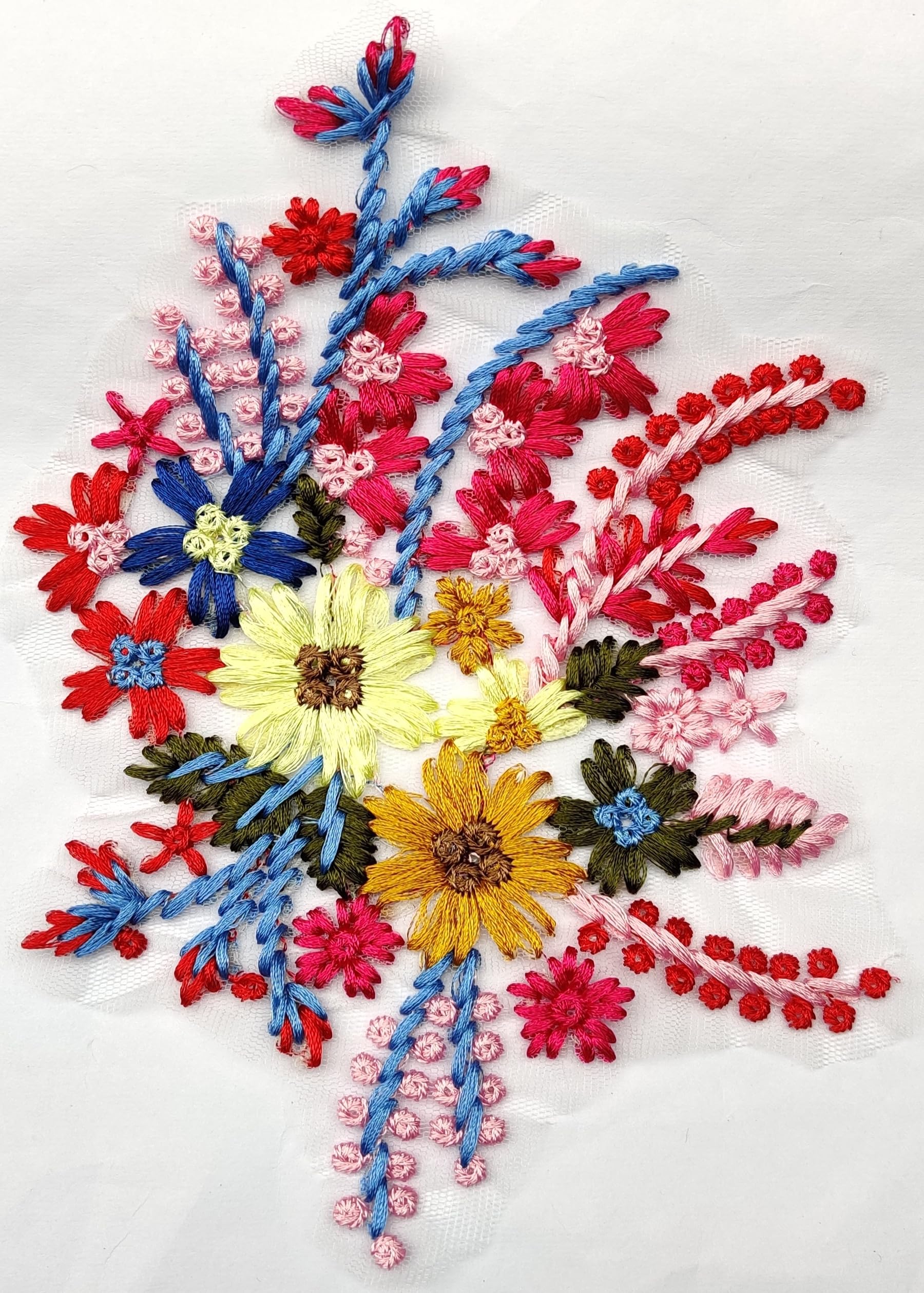 Paushak Boutique Multicolour Flower Thread Net Embroider Stiching Patch (Piece 1)