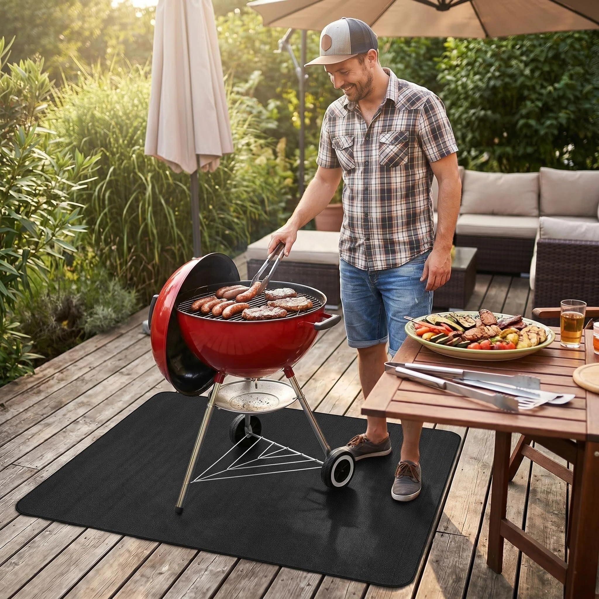 UBeesize Tapis de barbecue à 3 couches 76,2 x 122,9 cm pour barbecue extérieur, ignifuge, double face, revêtement en silicone, imperméable, résistant à l'huile et aux taches, pour terrasses, herbes et