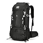 Esup 50L Camping Hiking Backpack Men with rain cover 45l+5l Lightweight Backpacking Backpack Travel Backpack (Black New)