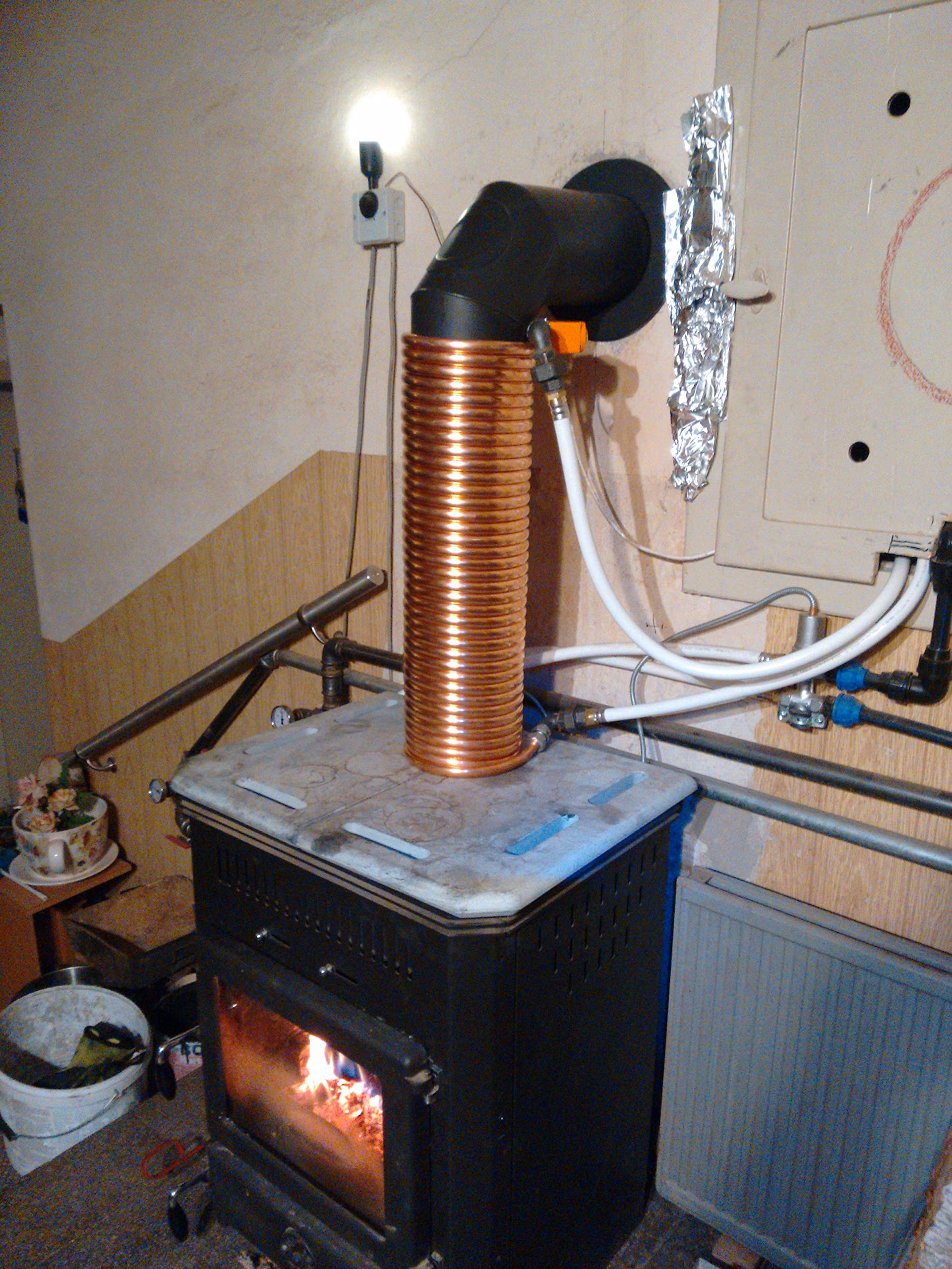 Spirale aus 15m Kupferrohr 15x1mm für OFENROHR 150mm DN 150 mit InnenDurchmesser von ca.154mm