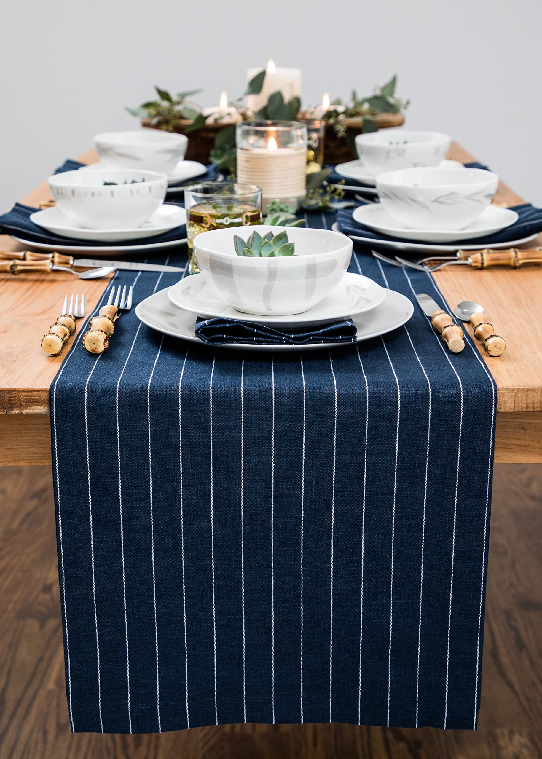 Solino Home 100% Linen Table Runner 14x60 Inch - Natural White Farmhouse Style For Fall & Holiday Decor