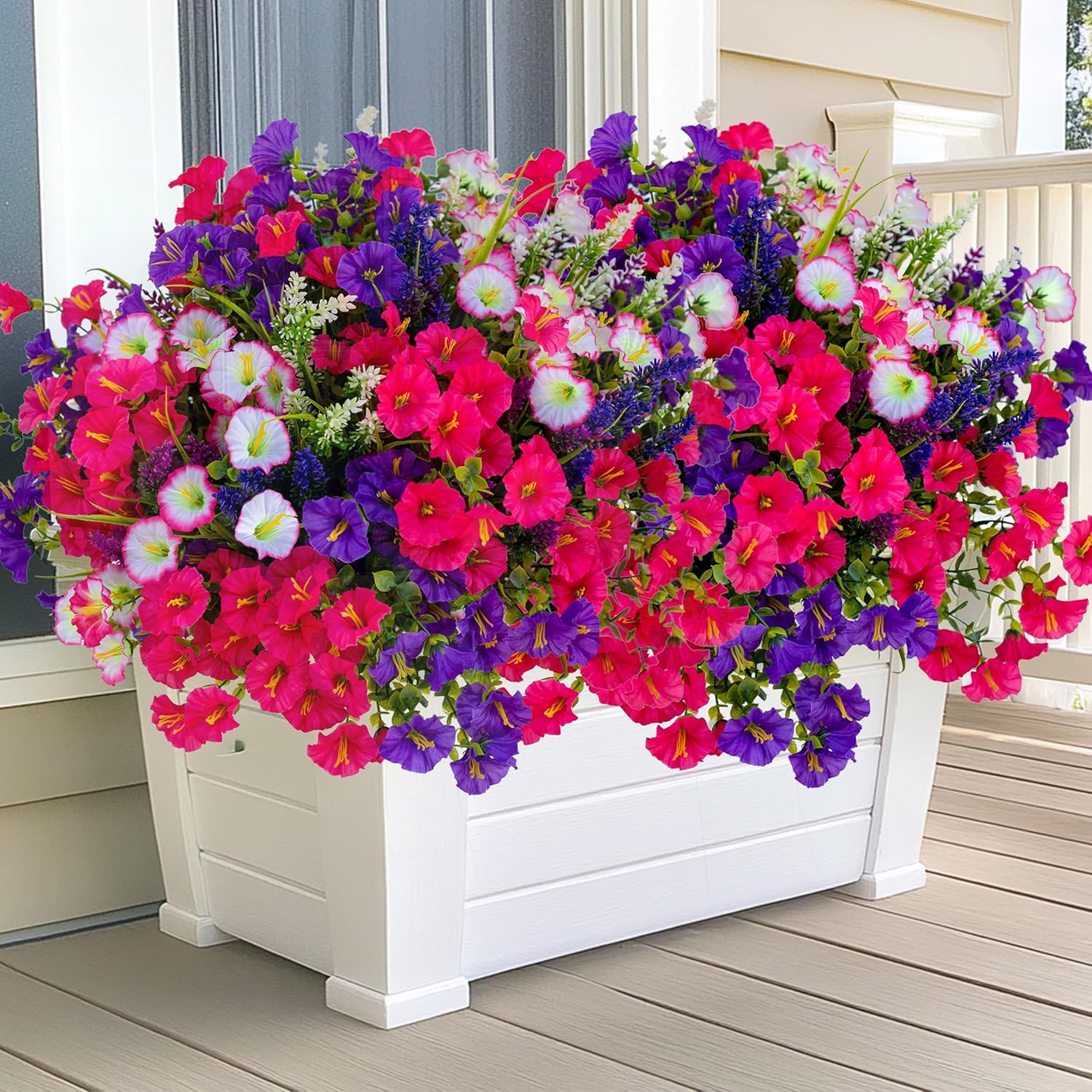 AXYLEX Artificial Flowers Outdoor Morning Glory - 16 Bundles Fake Plants UV Resistant No Fade Faux Plastic Greenery Home Garden Porch Decoration Indoor (1, Multi16-3)