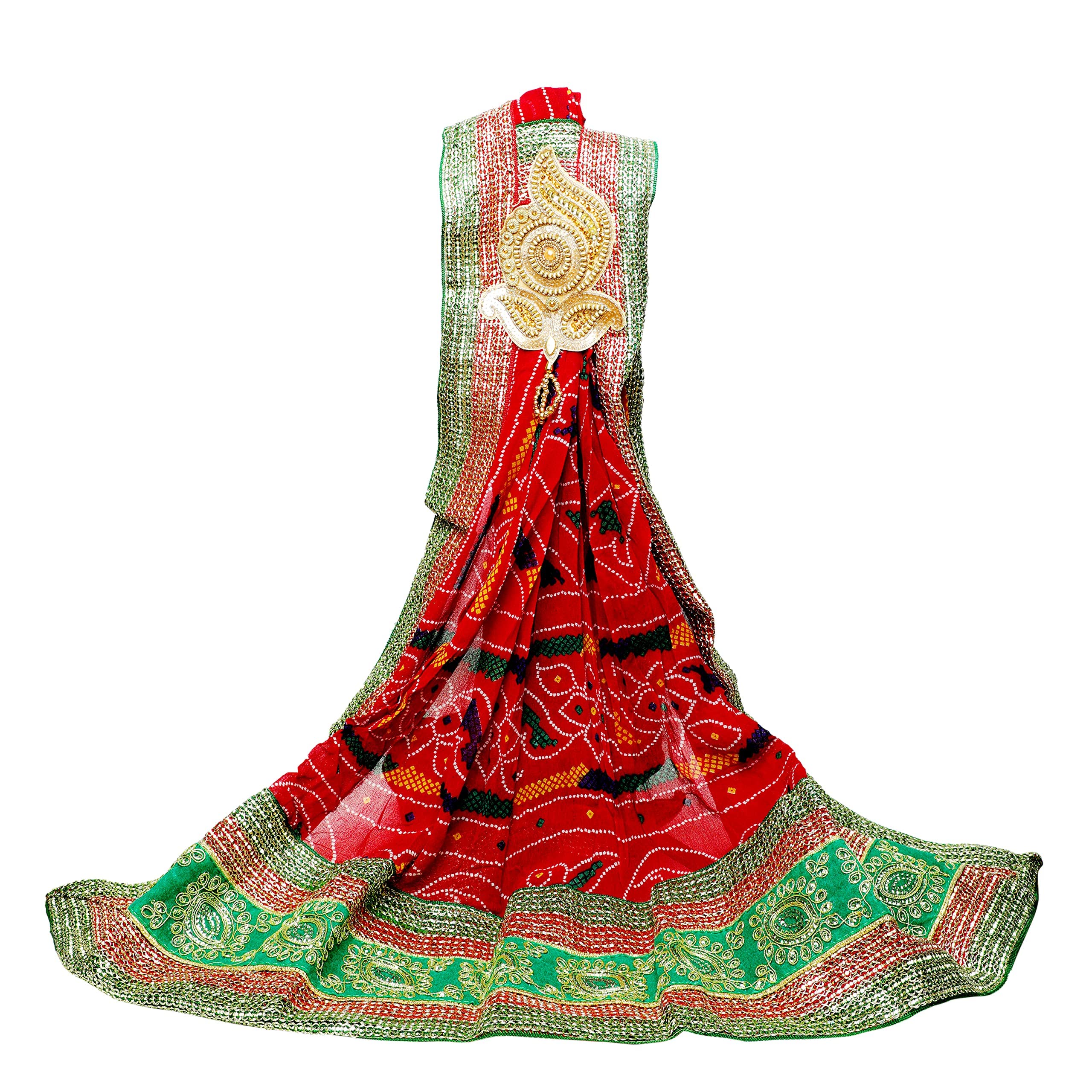 Aditri Creation Georgette Pooja Chunri, Shoulder chunari, Women's Bandej Chunni,Pomcha Stole for Ladies and Girls, Indian Ethnic, Traditional booti Odhana for puja, Marwadi Chunar for Festival(Red)