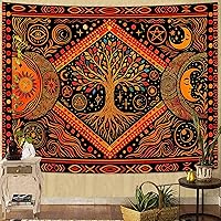 Vista 21 de Lunerfex Árbol de la vida, tapastry con diseño de sol y luna, diseño bohemio con mandala para colgar en la pared para dormitorio y sala de estar