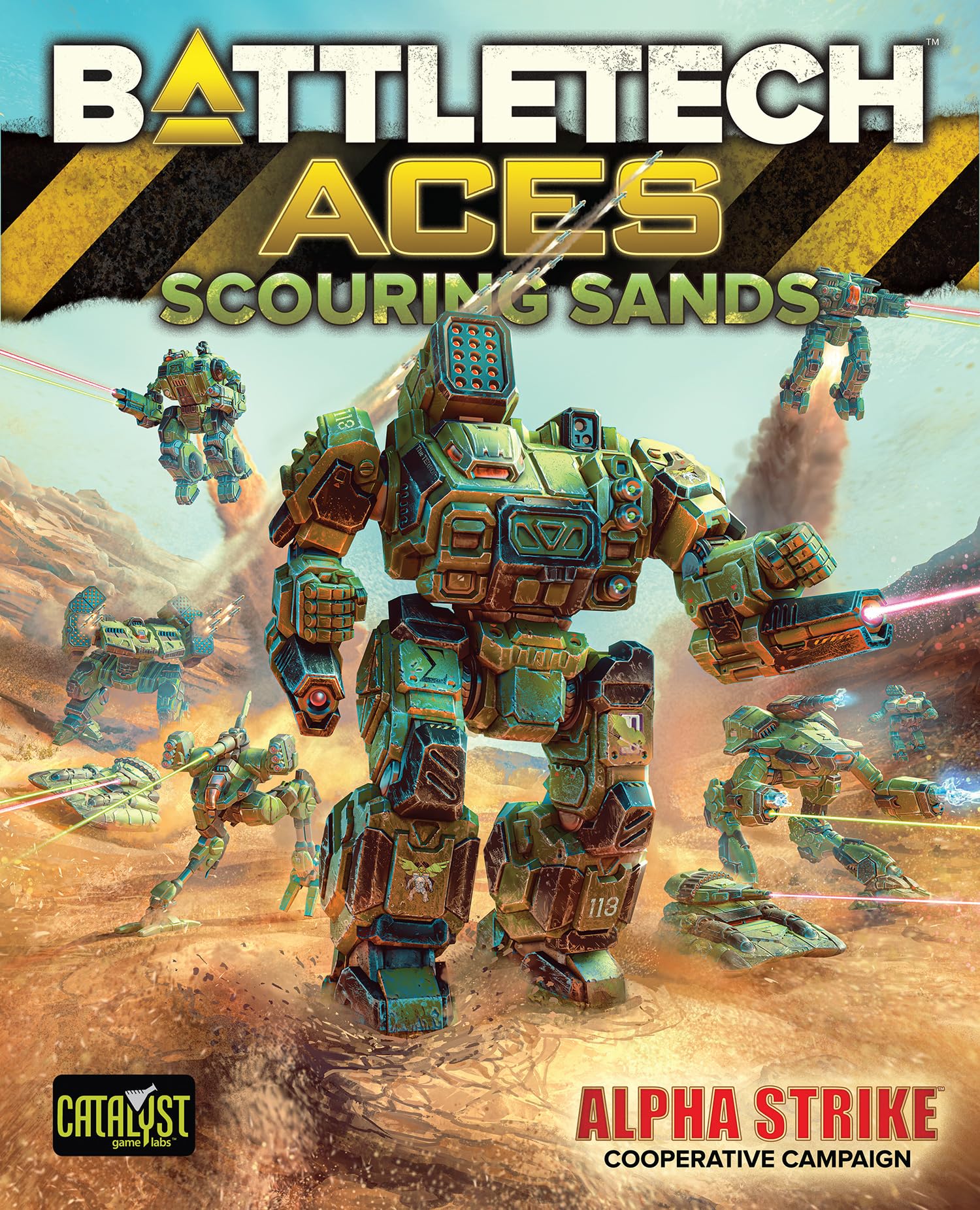 BattleTech Aces Scouring Sands Game by Catalyst Game Labs | Alpha Strike Expansion with 9 Miniatures Terrain and 70 AI Cards | Solo and Cooperative Desert Warfare Campaign System