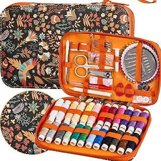 Juego de costura y kits de costura de impresión, juego de costura de viaje con accesorios de hilo de coser de 24 colores, kit de costura profesional para manualidades, bricolaje, emergencia, hogar