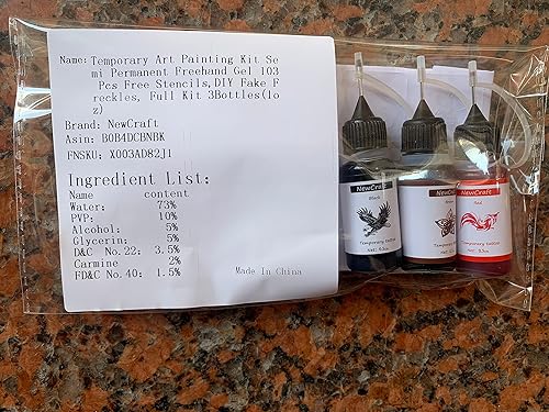 Miniatura 8 de Kit de Pintura de Arte Temporal Tinta de Tatuaje Semipermanente Gel de Mano Alzada 103 Piezas Plantillas Gratis, Pecas Falsas DIY, Kit Completo 3