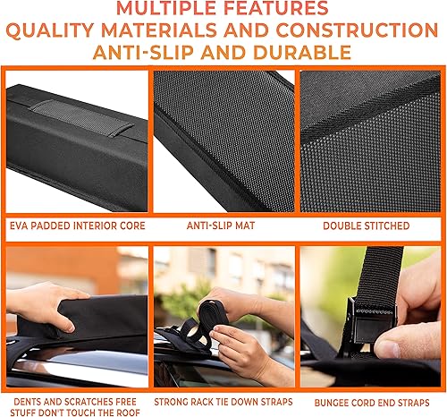 Miniatura 7 de ZONETECH Almohadillas suaves para portaequipajes de techo, resistentes, uso con o sin barra transversal, antideslizantes, uso para kayak, tabla de