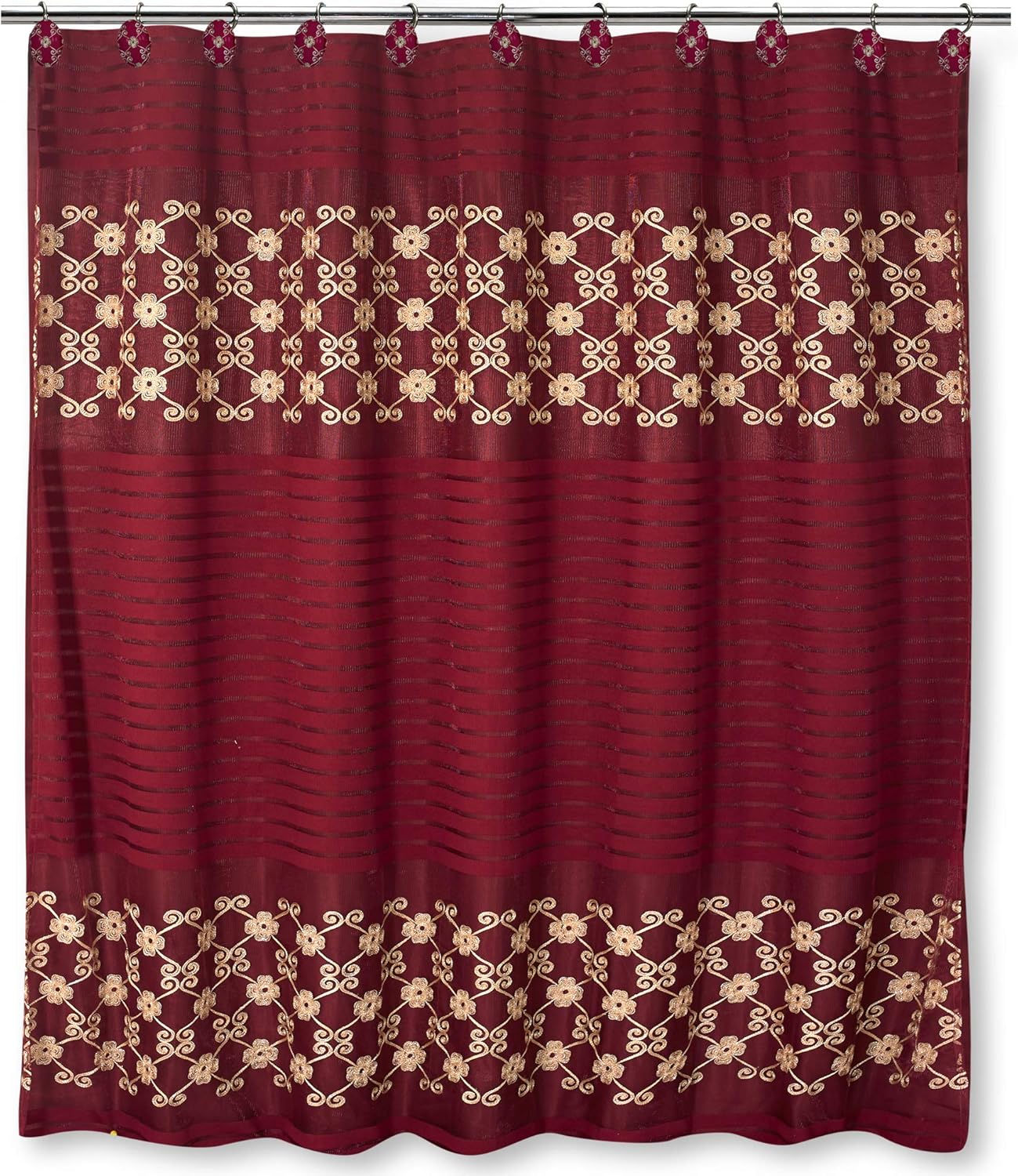 Popular Bath Shower Curtain, Vlegant Rosa Collection, 70" x 72", Burgundy/Gold
