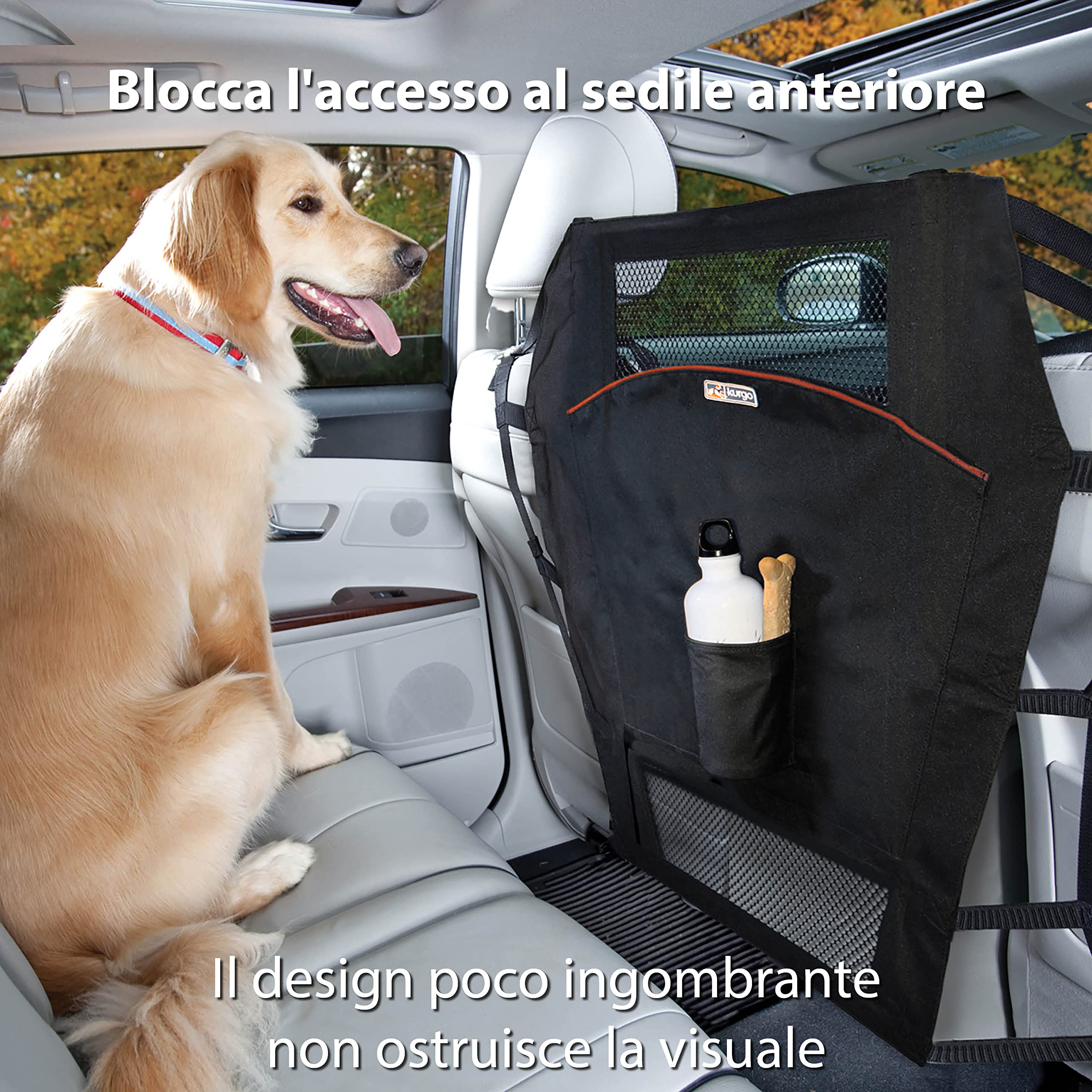 Kurgo - Barriera per Sedile Posteriore Auto per Cani - Progettata per Limitare le Distrazioni alla Guida con Rete Superiore che Migliora la Visibilità