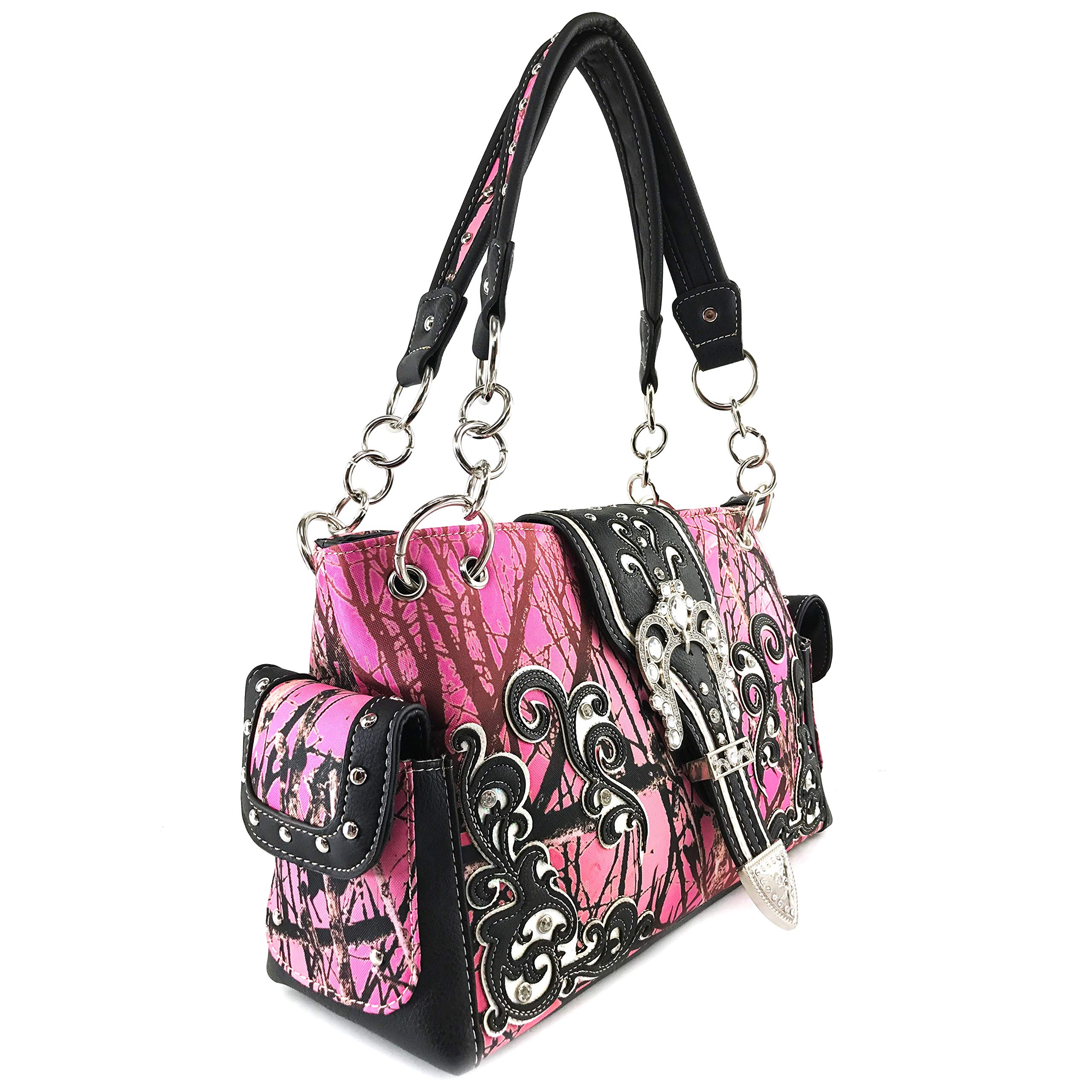 Zelris Camouflage Shine Glow Buckle Women Conceal Carry Shoulder Handbag (Pink)