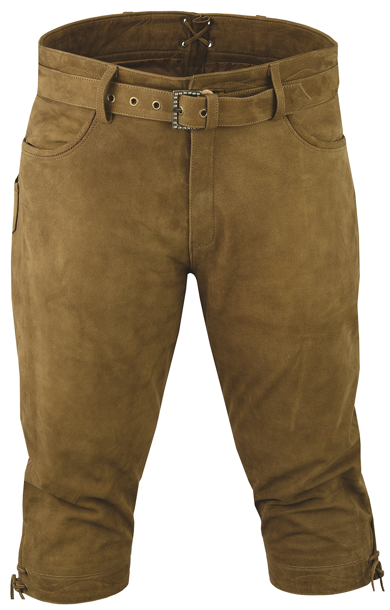 Kniebundhose Leder Nubuk-Fuente Jagdhose- Trachtenlederhose Herren- Damen Kniebundlederhose -Trachten Lederhose mit Gürtel in Braun, Camel, Grün, Grau, Trachtenhose Knielang