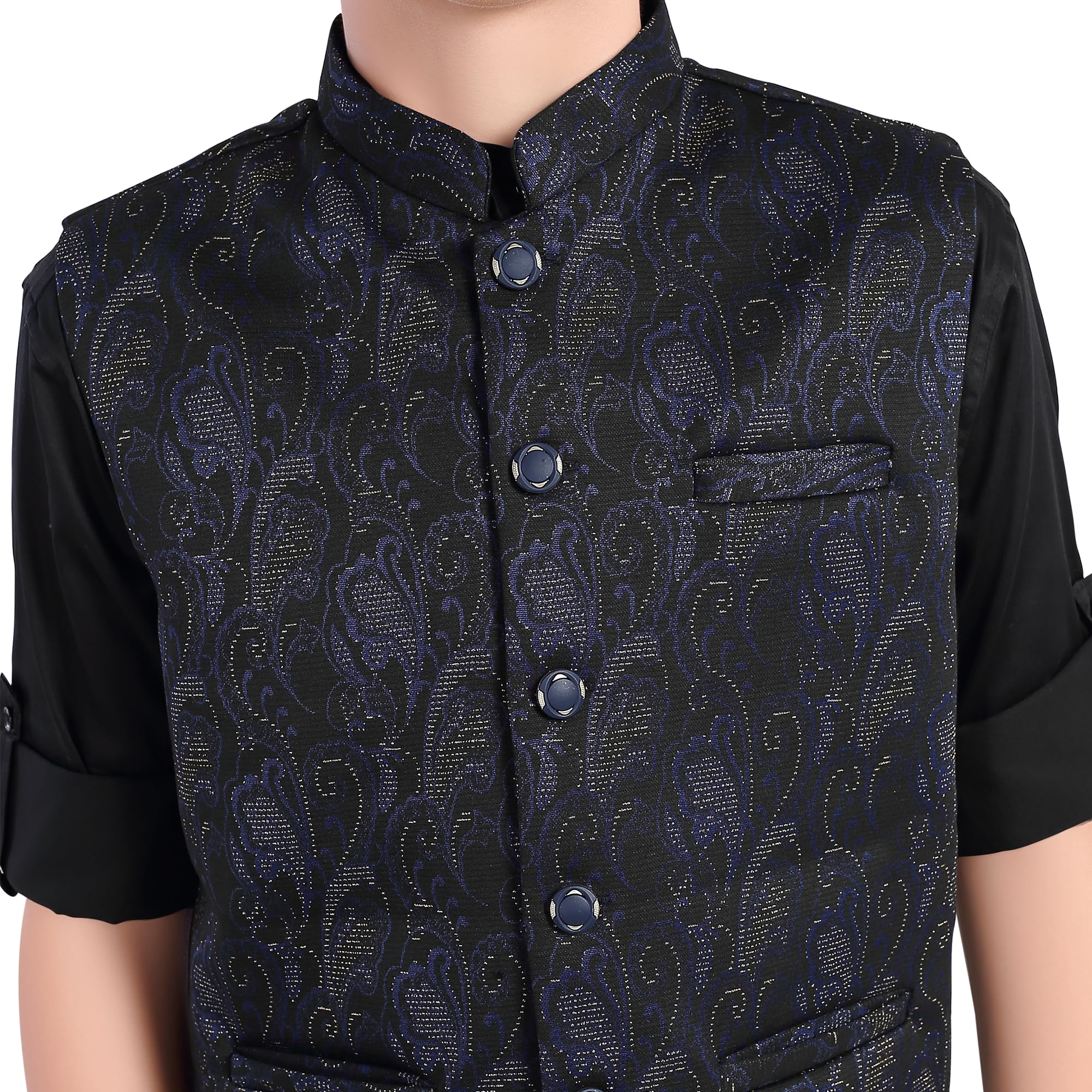 CHARCHIT Boys RoyalBlue Printed Nehru Jacket and Shirt 1