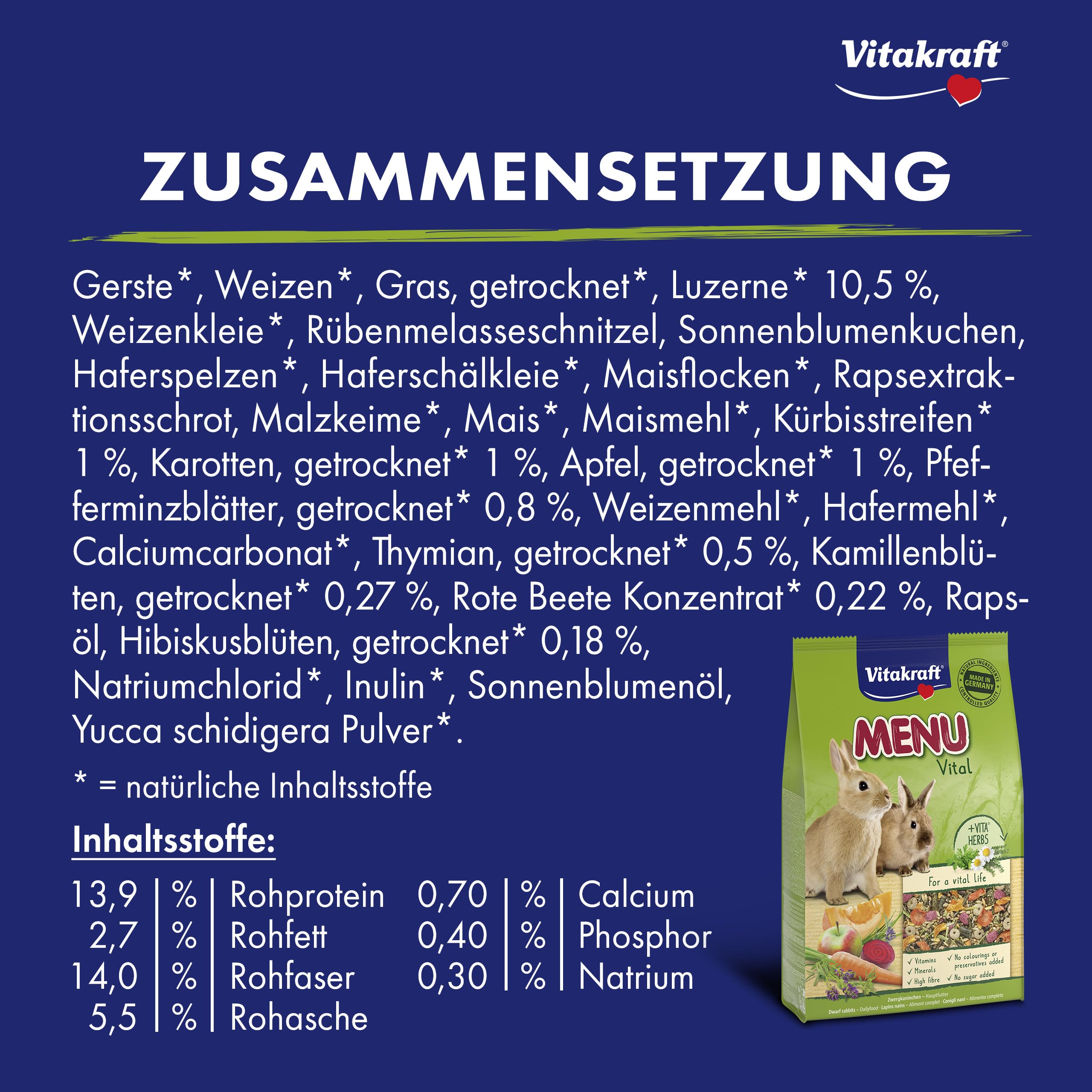 Vitakraft Menu Vital, Zwergkaninchen Futter, mit Kräutern und Gemüse, rohfaserreich, ohne Zusatz von Zucker (3x 5kg)