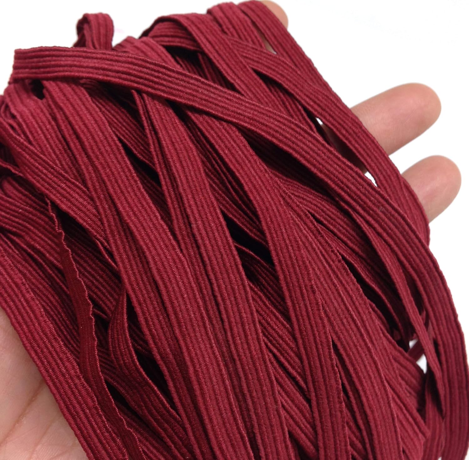 PEPPERLONELY 11 Yards Flat Elastic Band, Braided Stretch Strap Cord Roll for Sewing and Crafting (1/4 inch 6mm, Wine)