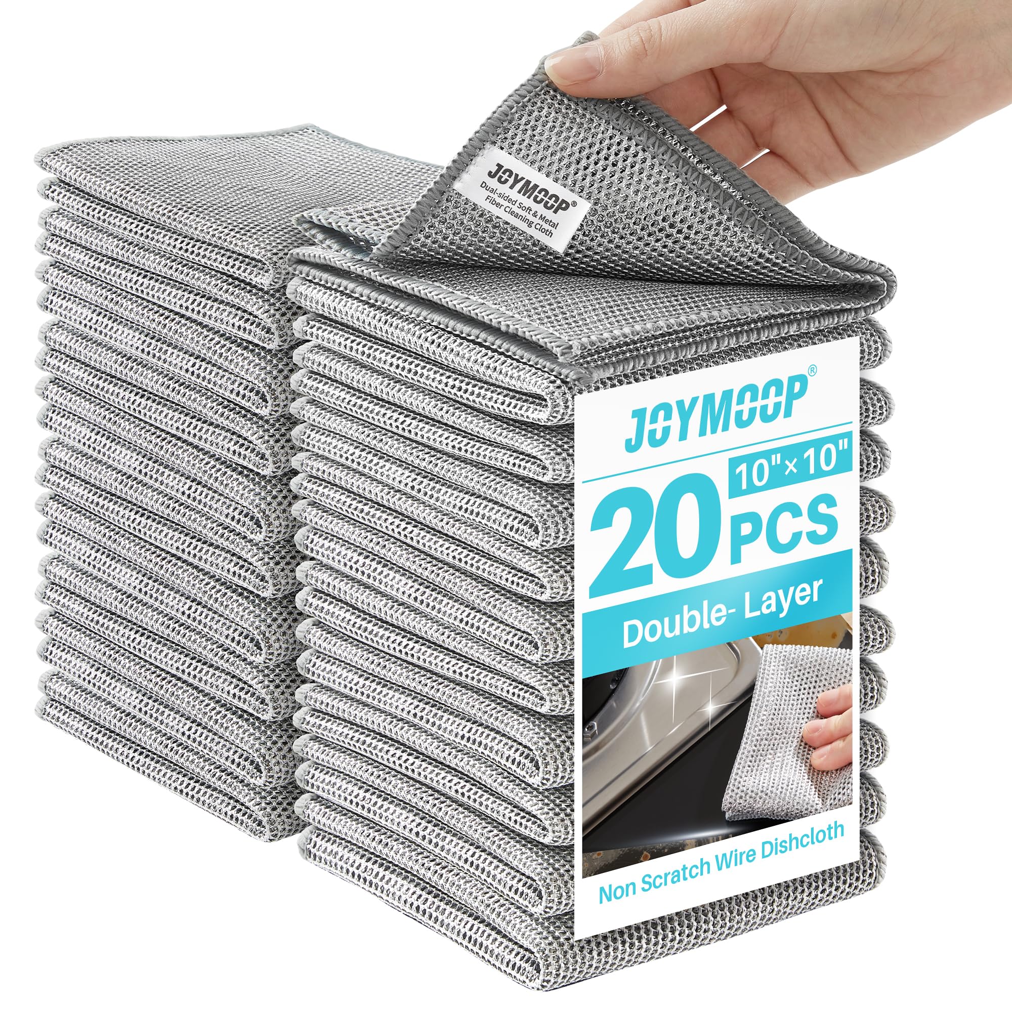 JOYMOOP 20PCS Non-Scratch Wire Dishwashing Multipurpose Rags 10" x 10"