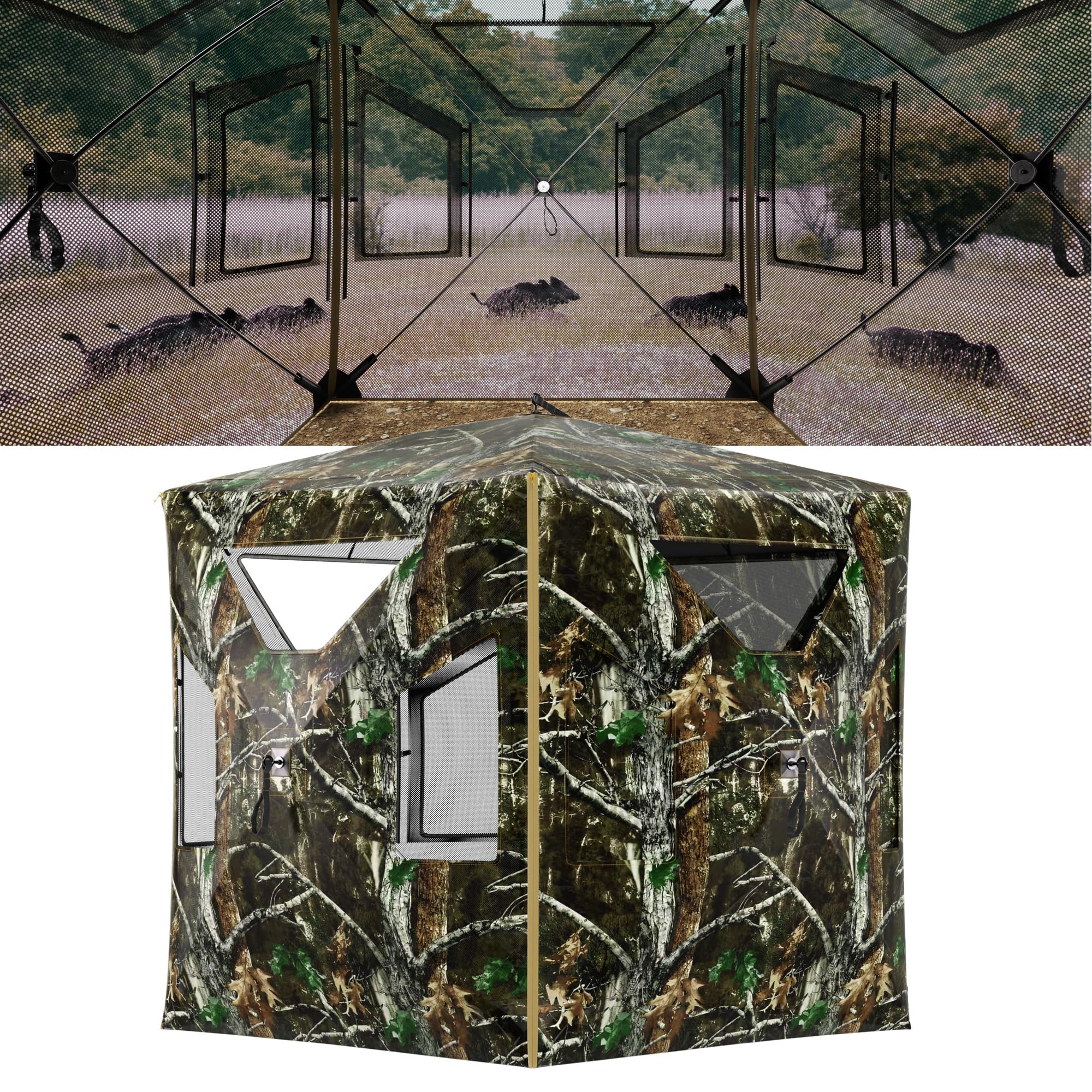Hunting Blind, 2-3 Person Pop Up Blind 270 Degree See Through, Portable Hunting Ground Blind for Deer Hunting