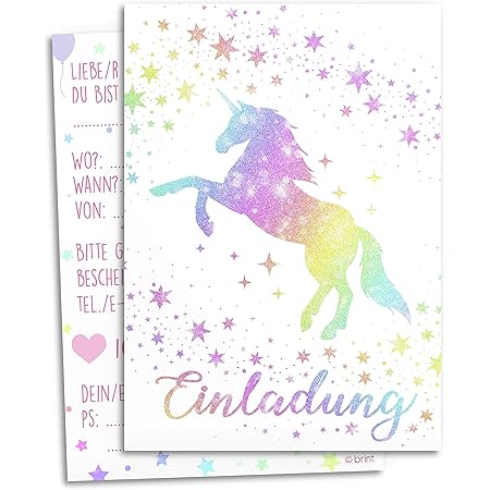 ZETTMANN Einhorn Einladungskarten 10er Set - Glitzer Karten DIN A6 Für Kindergeburtstag