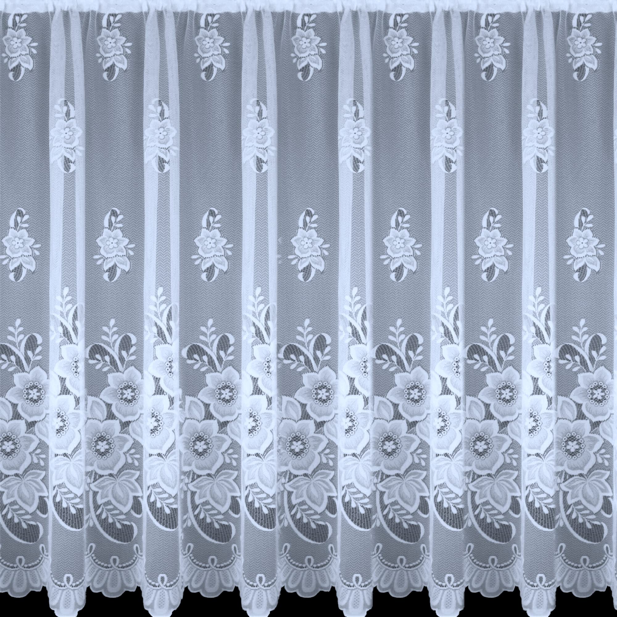 kellyuk Hailey Floral White Rod Top Ready To Hang Net Curtain - 2 Metre Wide x 45 inch (115cm) Drop